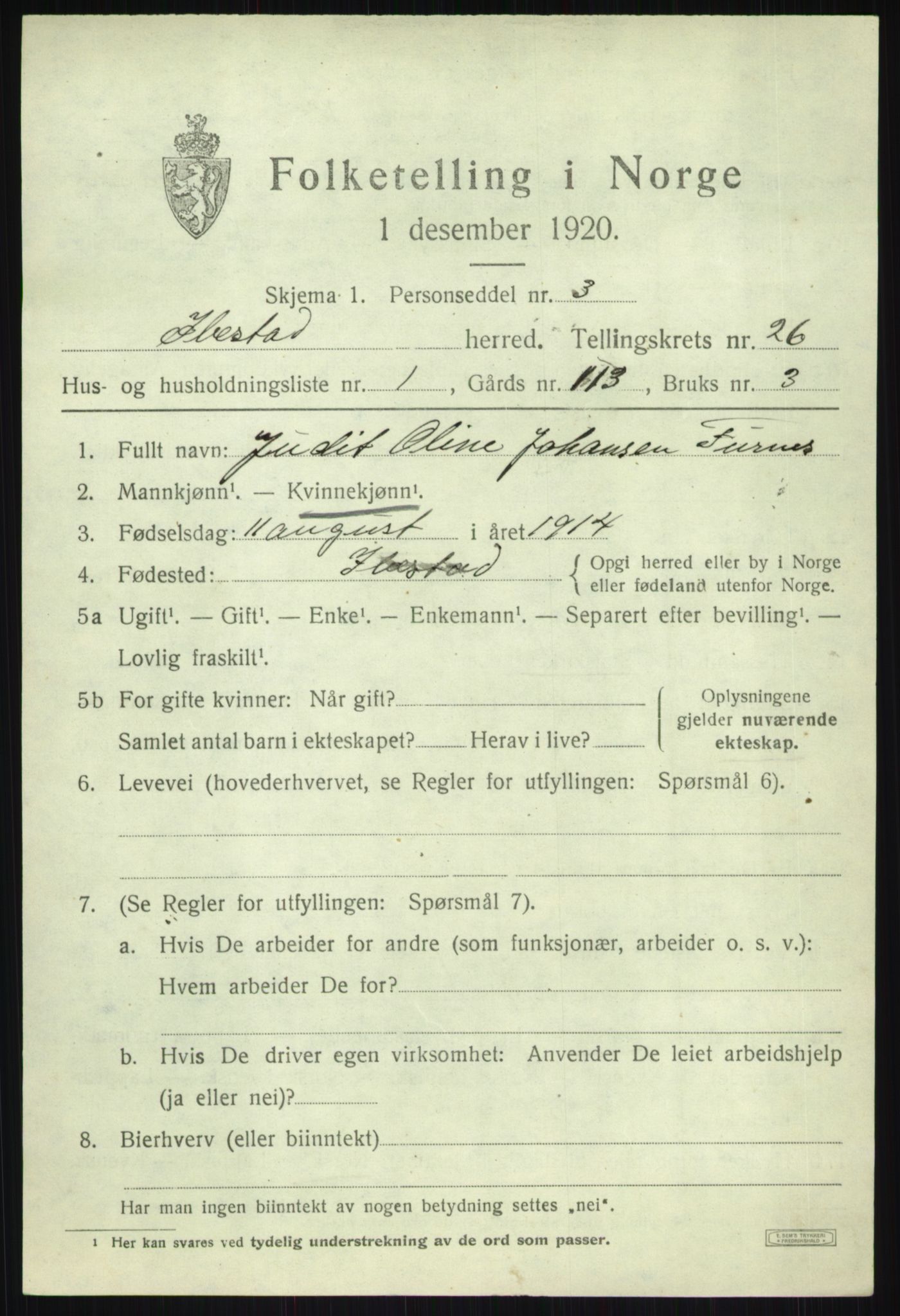 SATØ, 1920 census for Ibestad, 1920, p. 13651