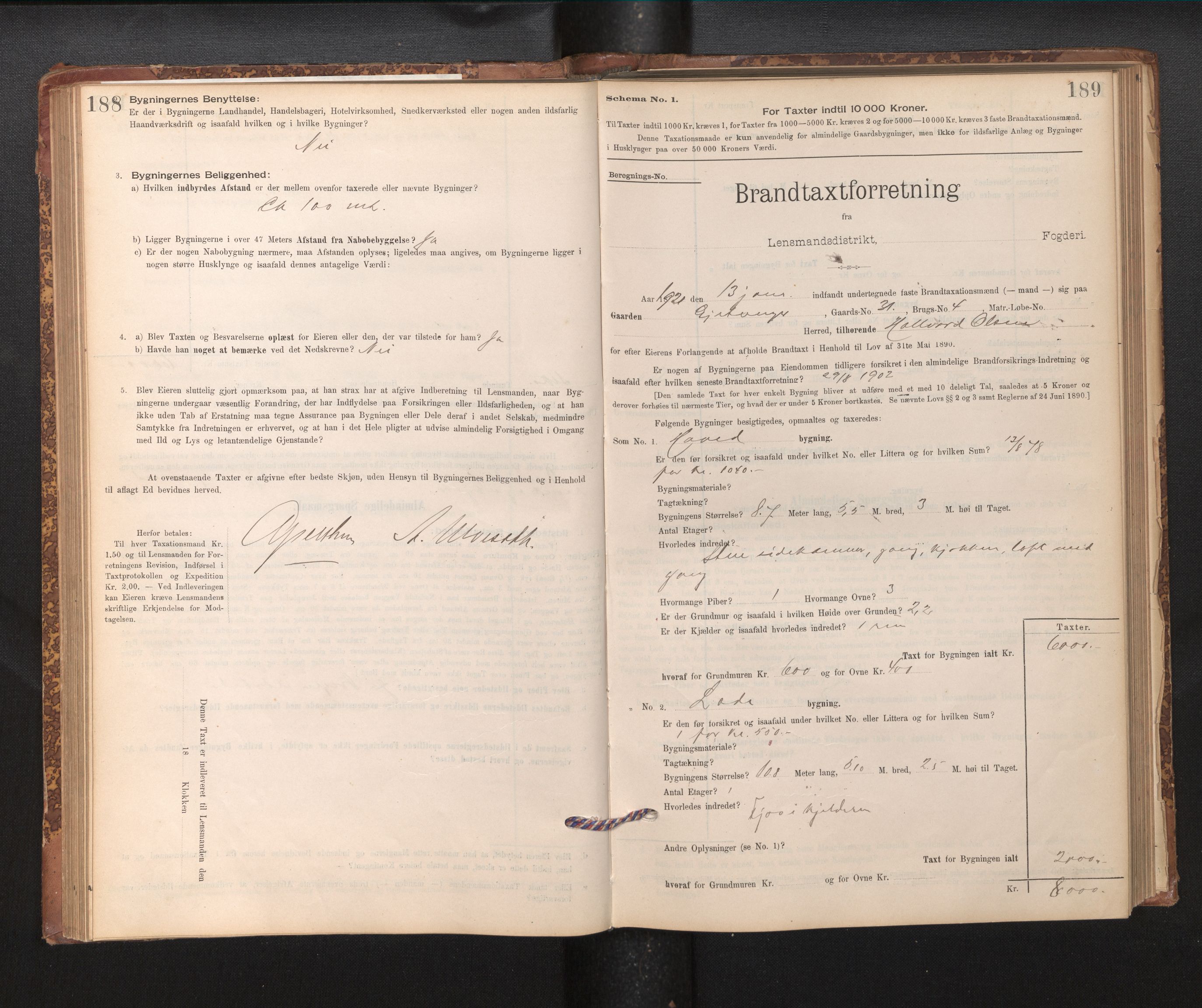 Lensmannen i Fjell, AV/SAB-A-32301/0012/L0005: Branntakstprotokoll, skjematakst, 1895-1931, p. 188-189