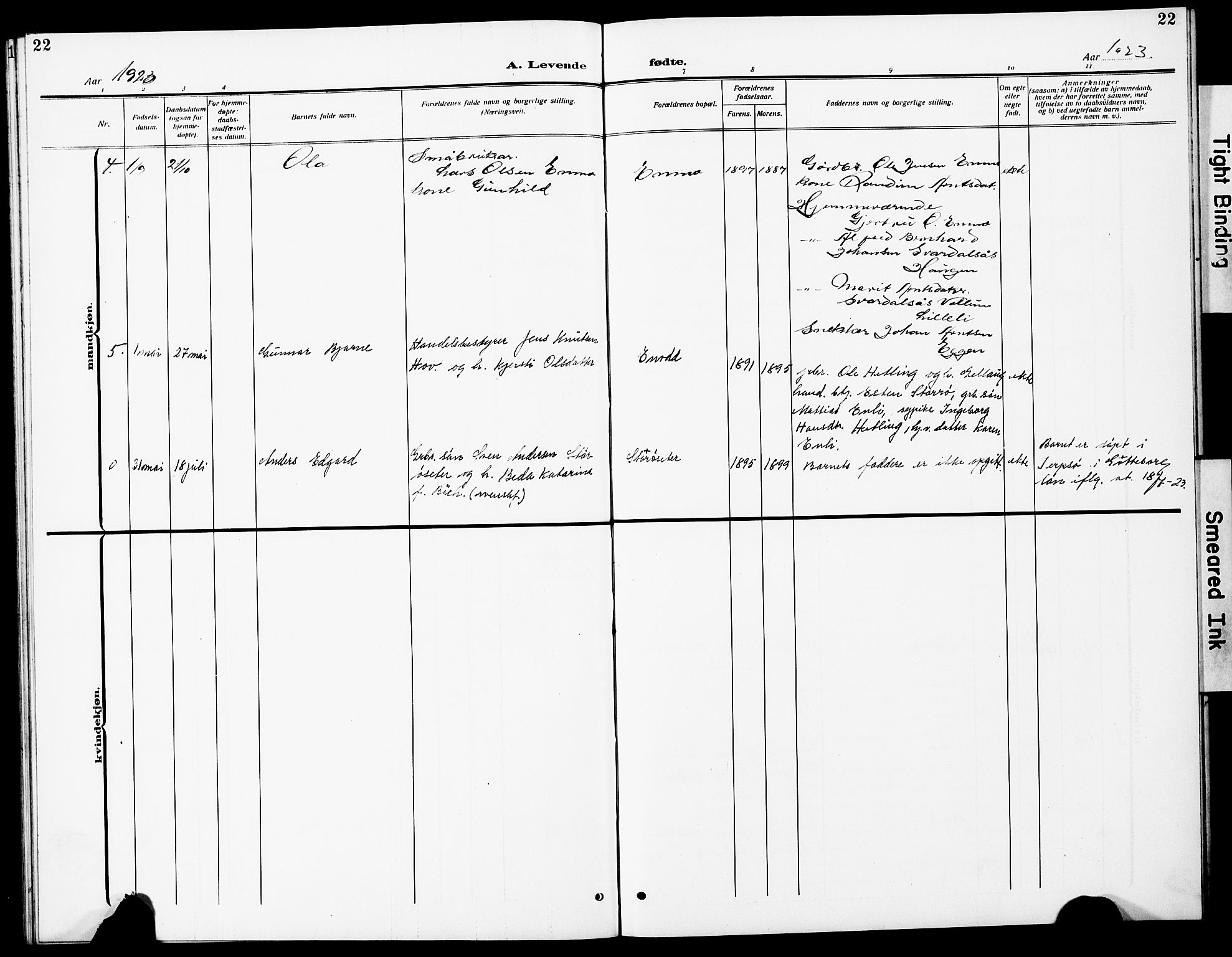 Ministerialprotokoller, klokkerbøker og fødselsregistre - Sør-Trøndelag, SAT/A-1456/690/L1052: Parish register (copy) no. 690C02, 1907-1929, p. 22