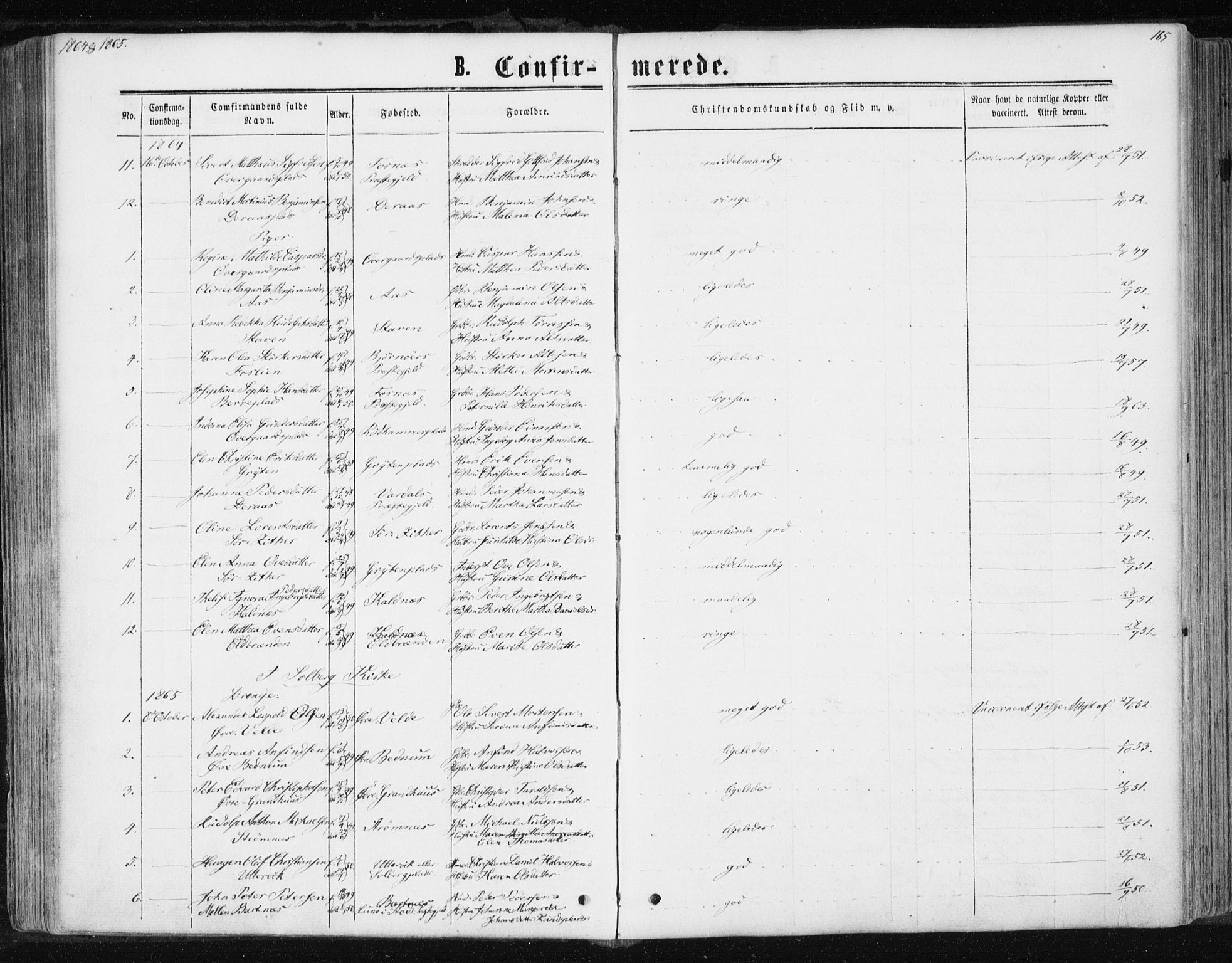 Ministerialprotokoller, klokkerbøker og fødselsregistre - Nord-Trøndelag, SAT/A-1458/741/L0394: Parish register (official) no. 741A08, 1864-1877, p. 165