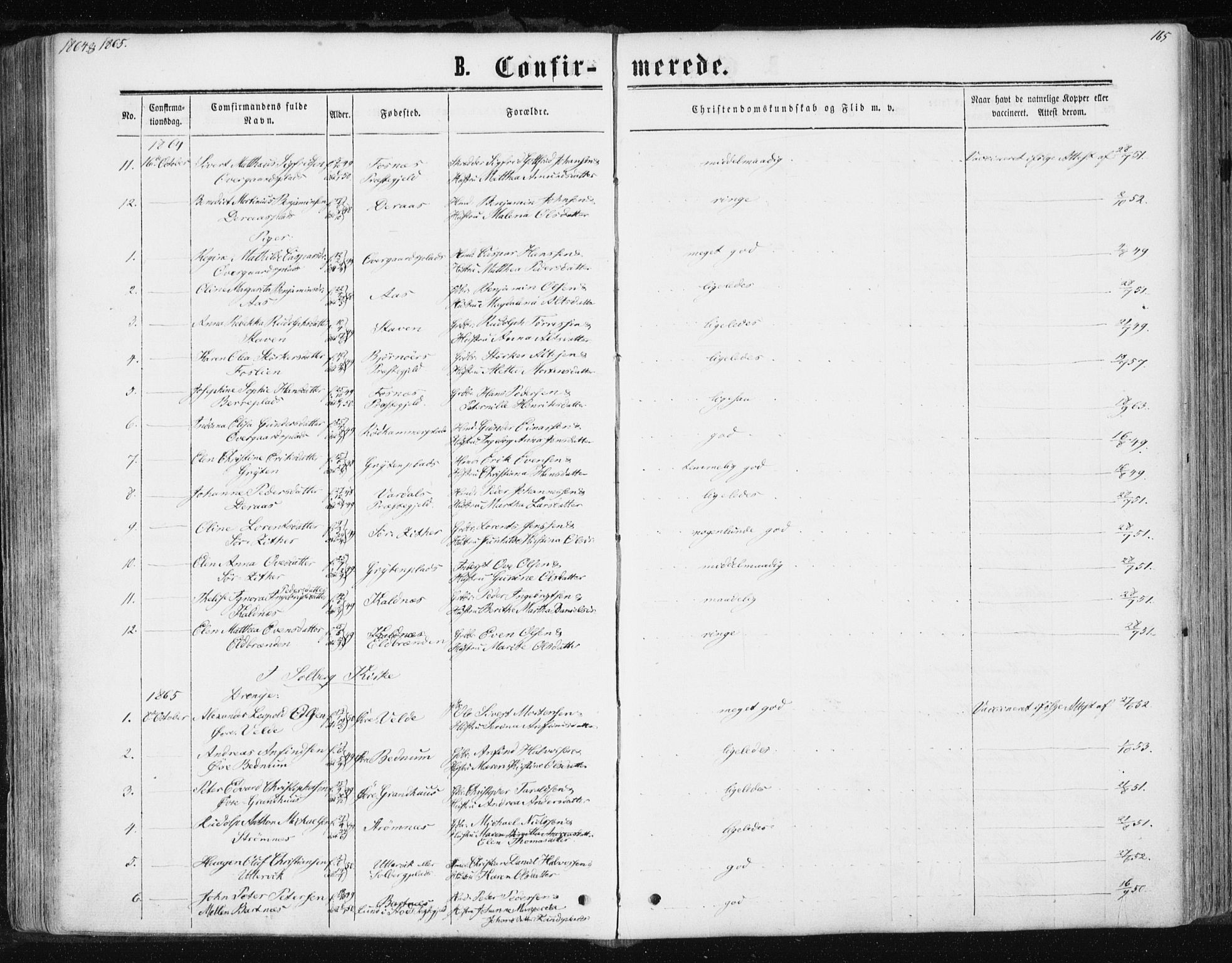 Ministerialprotokoller, klokkerbøker og fødselsregistre - Nord-Trøndelag, AV/SAT-A-1458/741/L0394: Parish register (official) no. 741A08, 1864-1877, p. 165