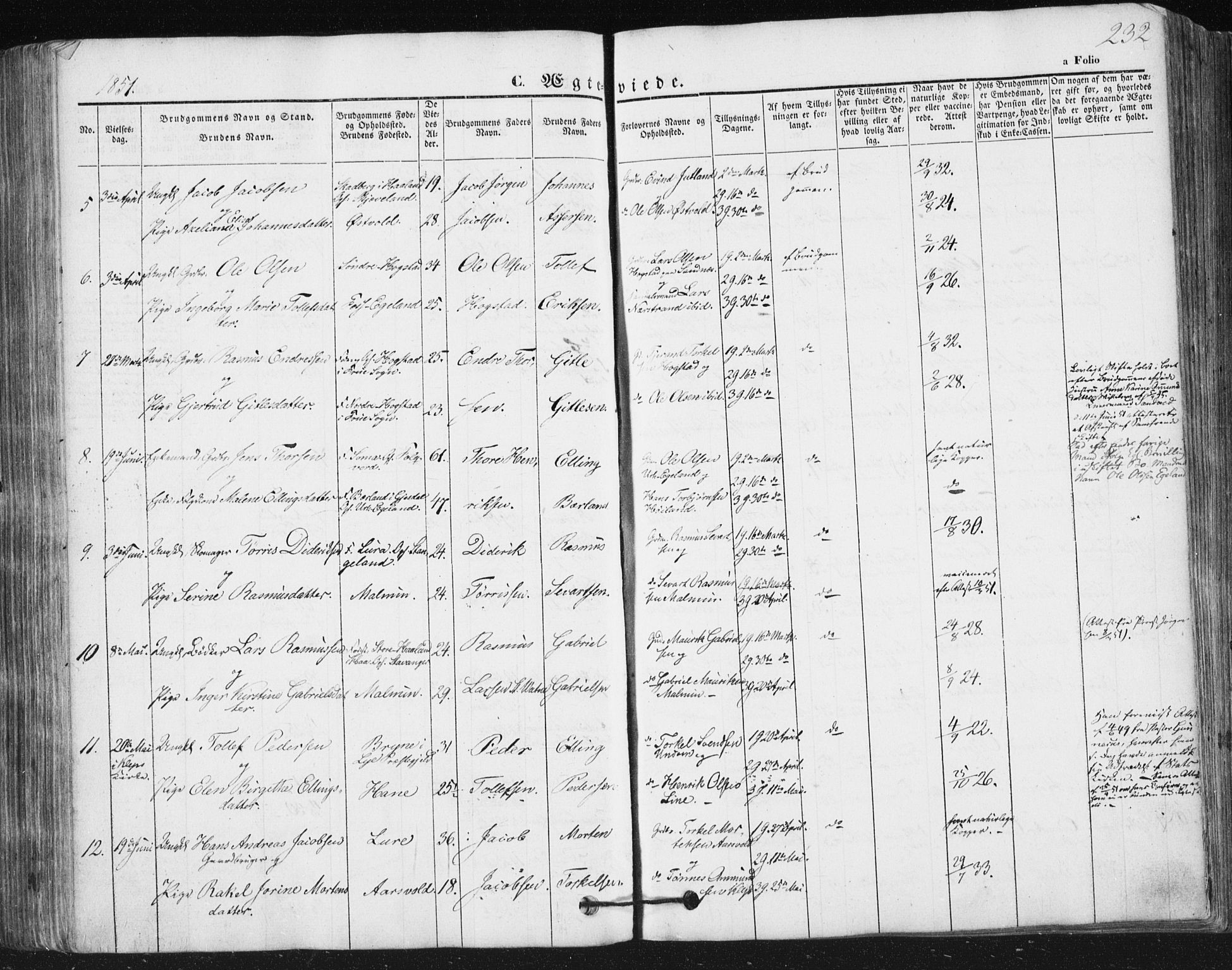 Høyland sokneprestkontor, SAST/A-101799/001/30BA/L0008: Parish register (official) no. A 8, 1841-1856, p. 232