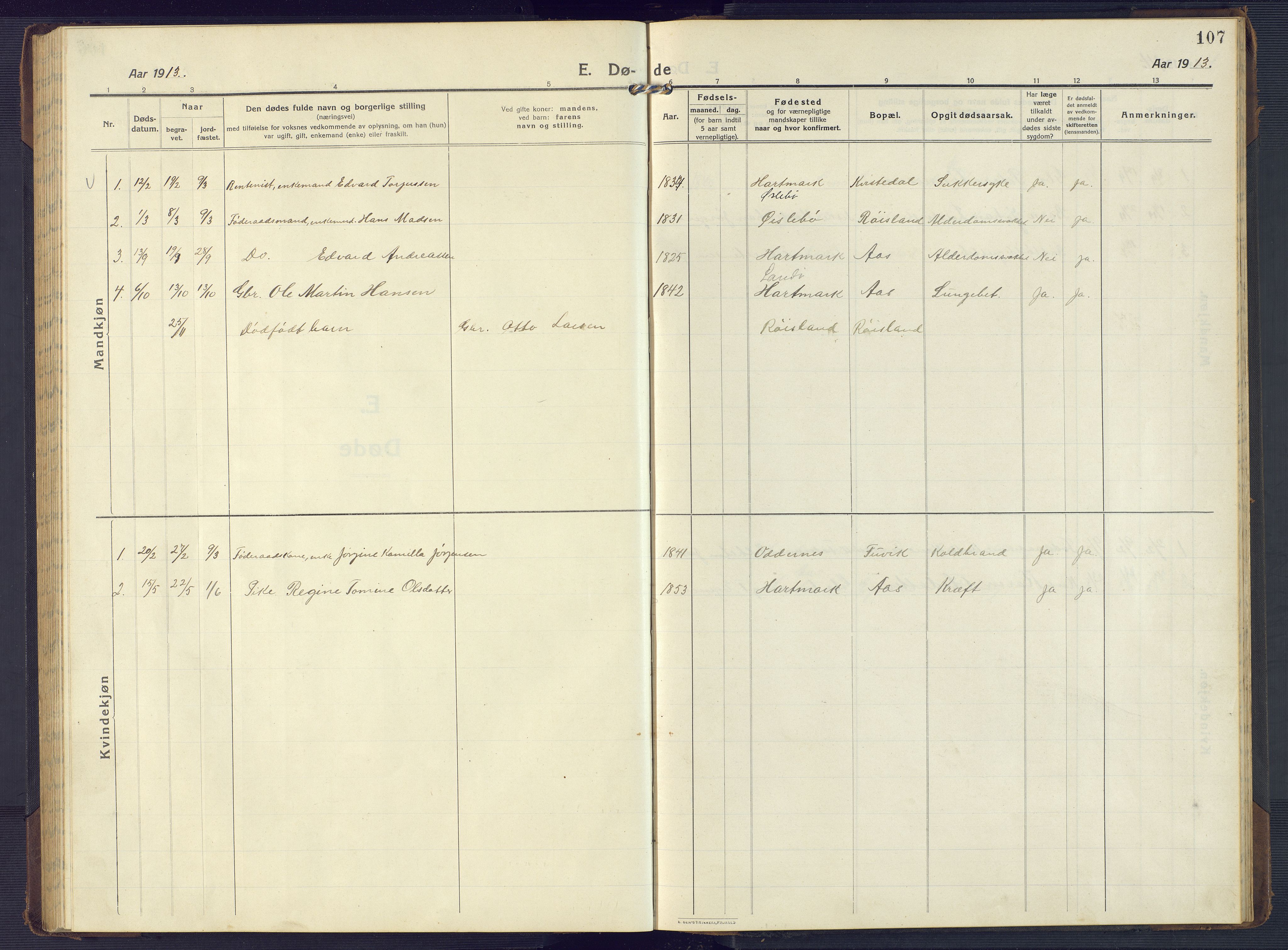 Mandal sokneprestkontor, SAK/1111-0030/F/Fb/Fbb/L0005: Parish register (copy) no. B 5, 1913-1957, p. 107