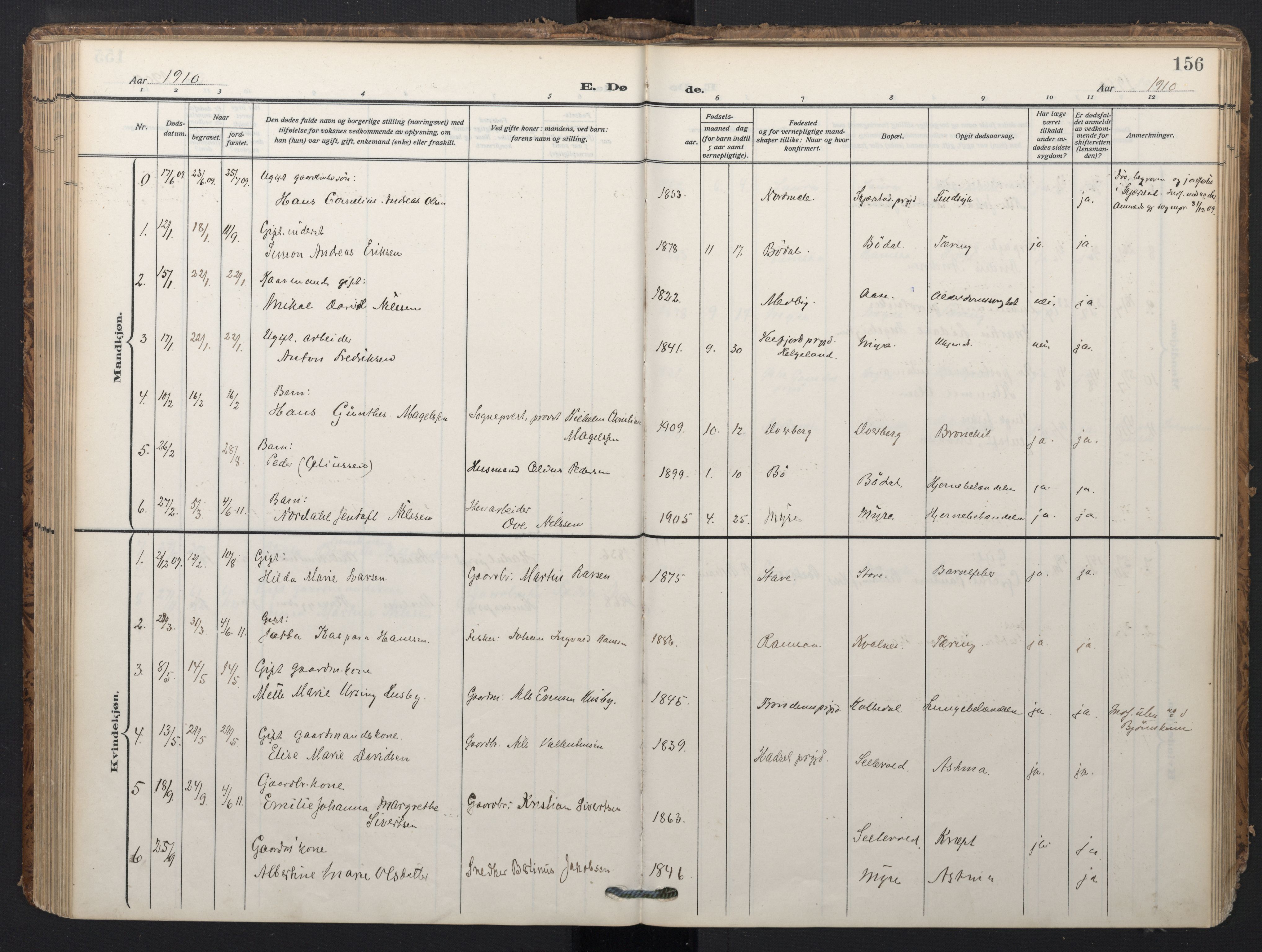Ministerialprotokoller, klokkerbøker og fødselsregistre - Nordland, SAT/A-1459/897/L1401: Parish register (official) no. 897A08, 1909-1921, p. 156