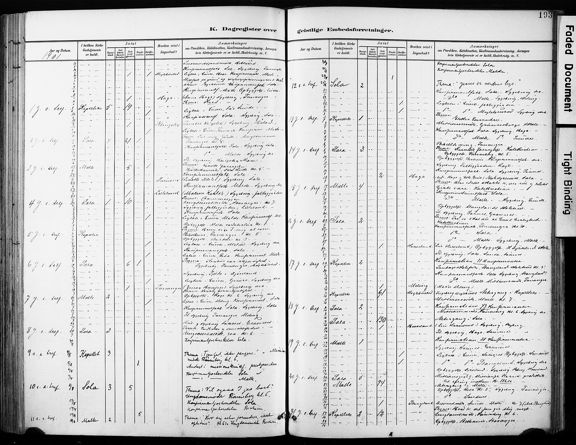 Håland sokneprestkontor, AV/SAST-A-101802/001/30BA/L0013: Parish register (official) no. A 12, 1901-1913, p. 193