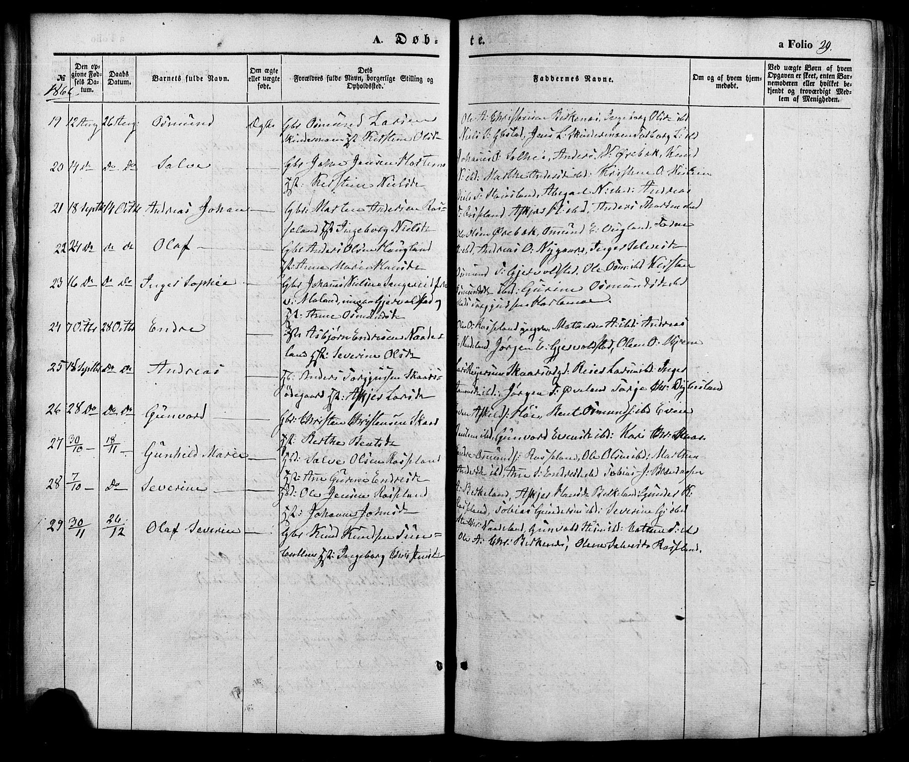 Søgne sokneprestkontor, AV/SAK-1111-0037/F/Fa/Faa/L0002: Parish register (official) no. A 2, 1854-1882, p. 29