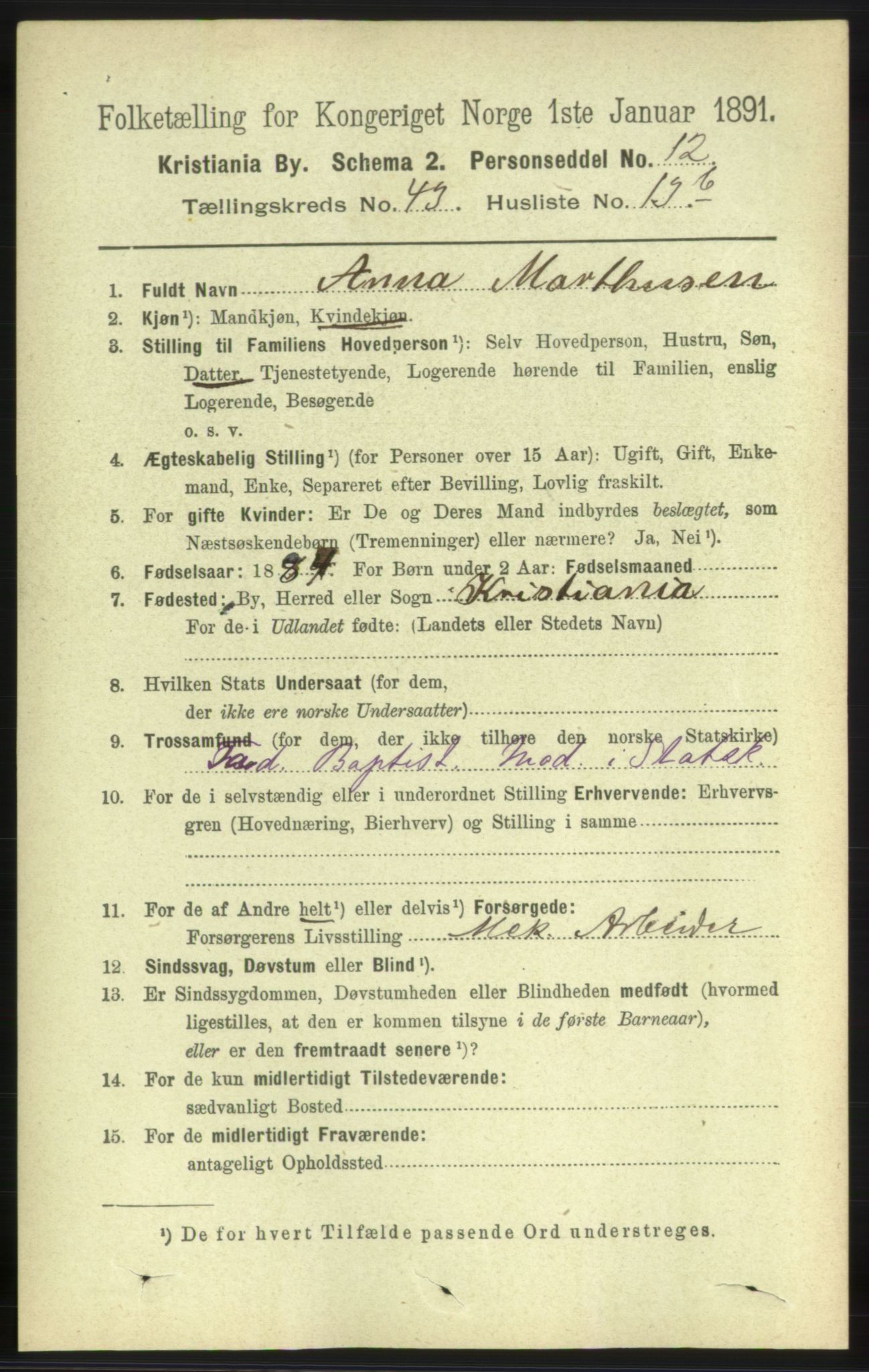 RA, 1891 census for 0301 Kristiania, 1891, p. 26103