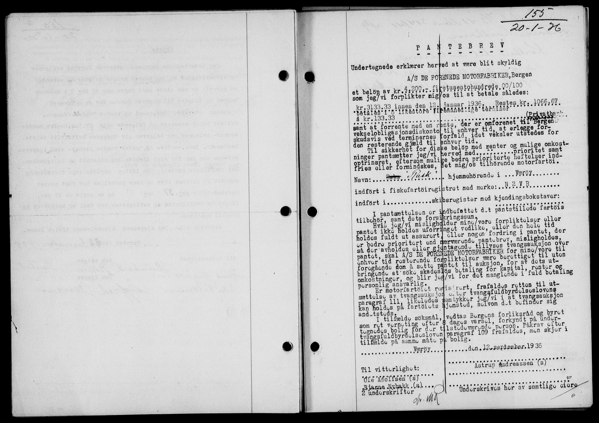 Lofoten sorenskriveri, SAT/A-0017/1/2/2C/L0033b: Mortgage book no. 33b, 1936-1936, Diary no: : 155/1936
