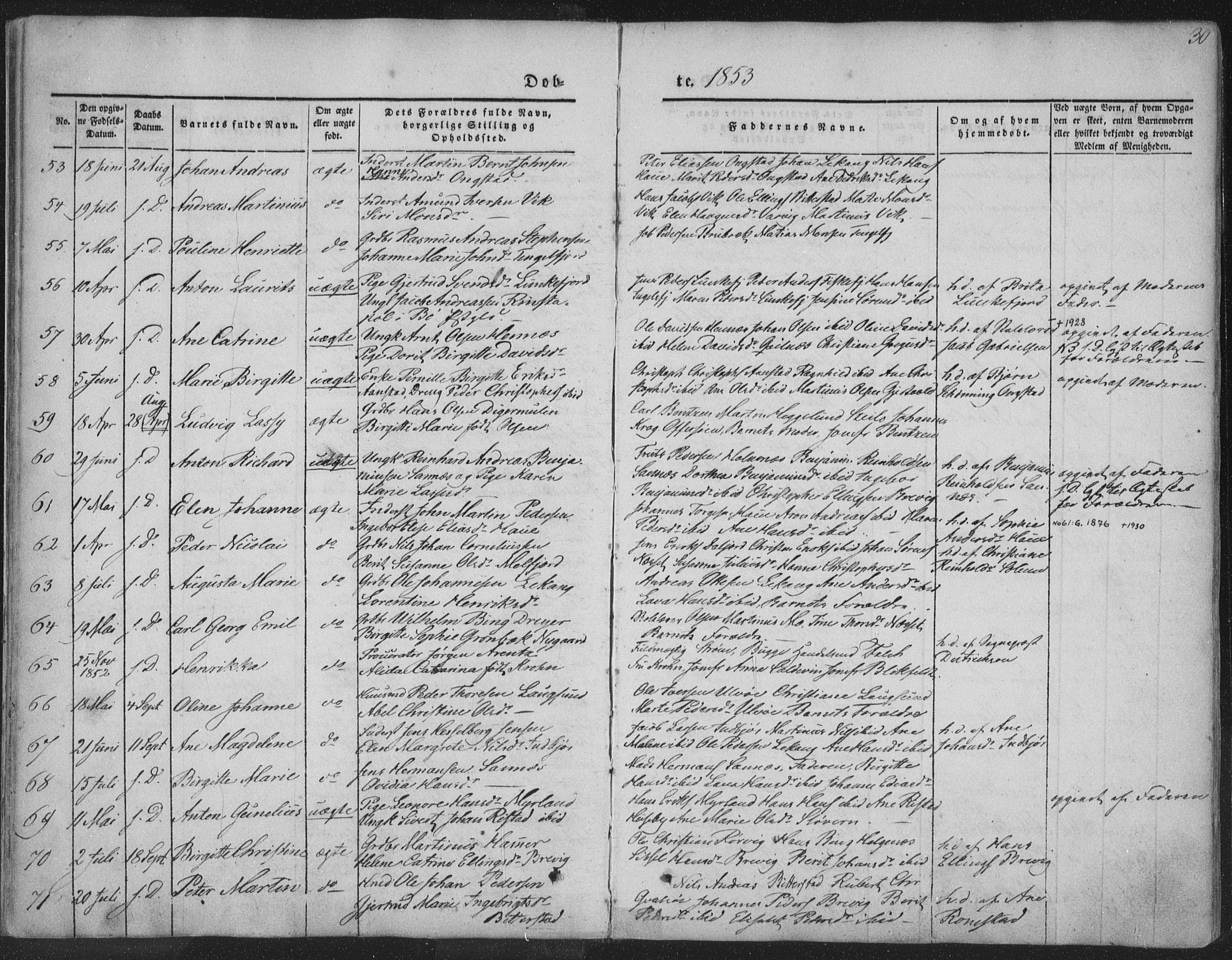 Ministerialprotokoller, klokkerbøker og fødselsregistre - Nordland, AV/SAT-A-1459/888/L1241: Parish register (official) no. 888A07, 1849-1869, p. 30