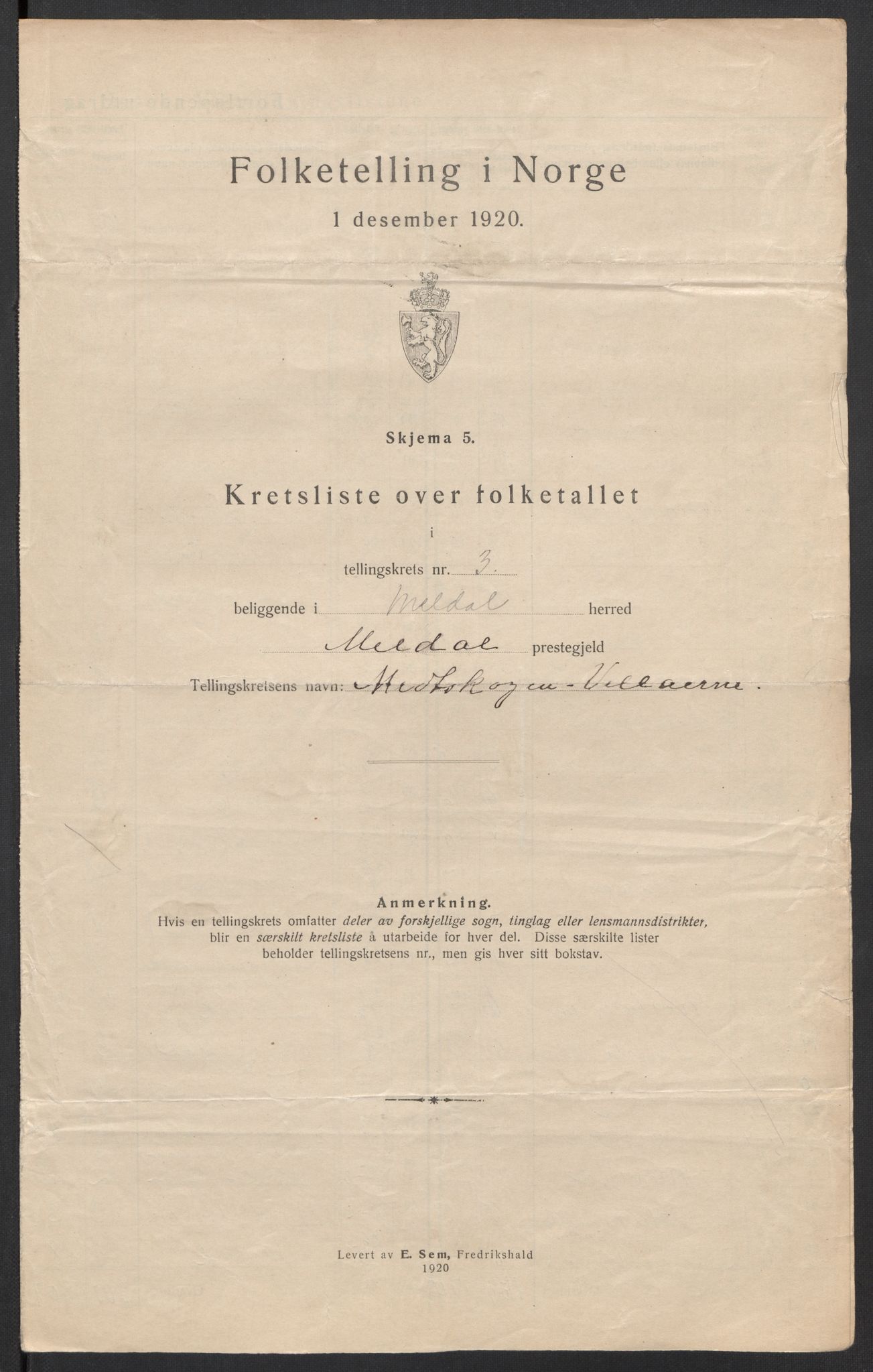 SAT, 1920 census for Meldal, 1920, p. 13