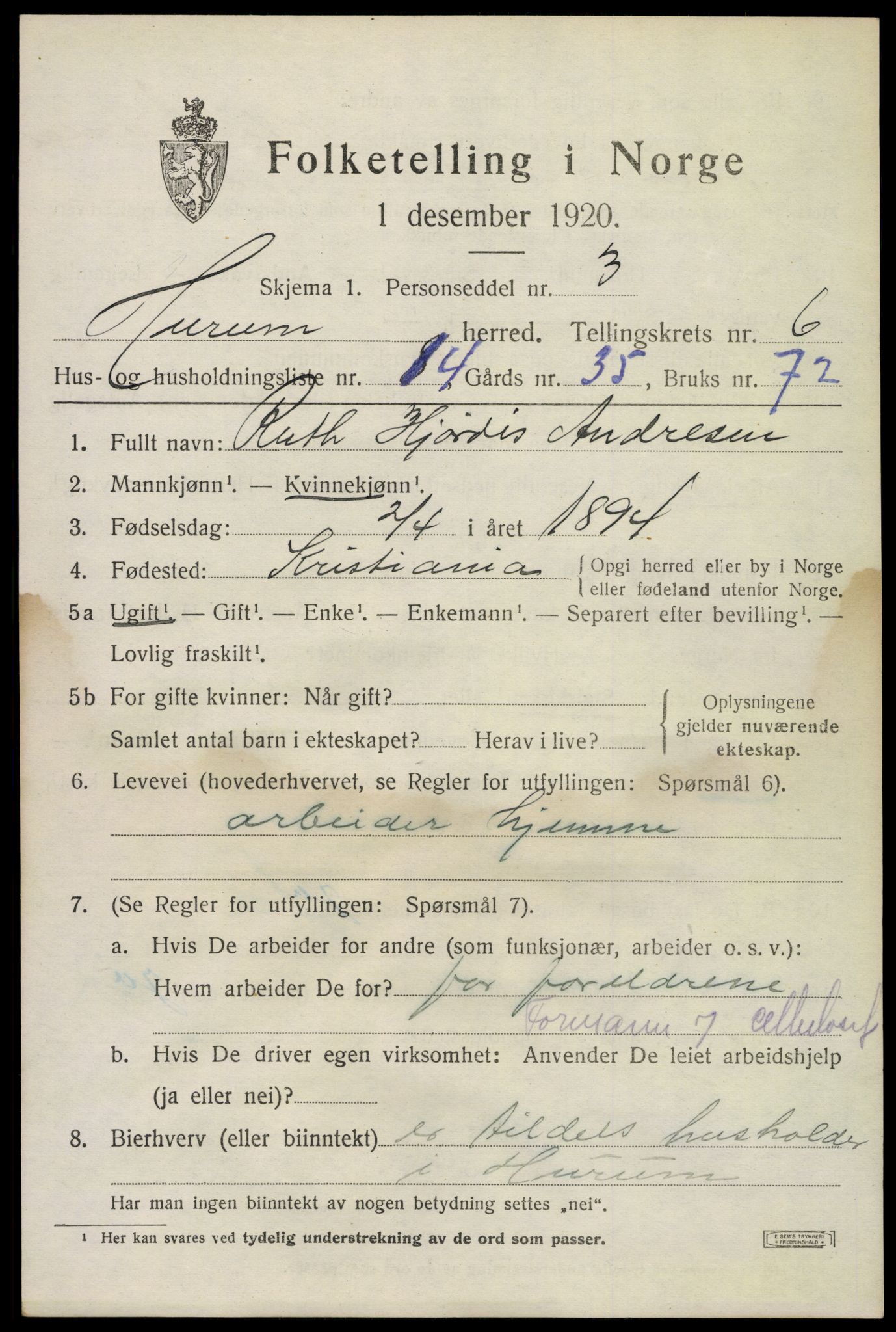 SAKO, 1920 census for Hurum, 1920, p. 7442