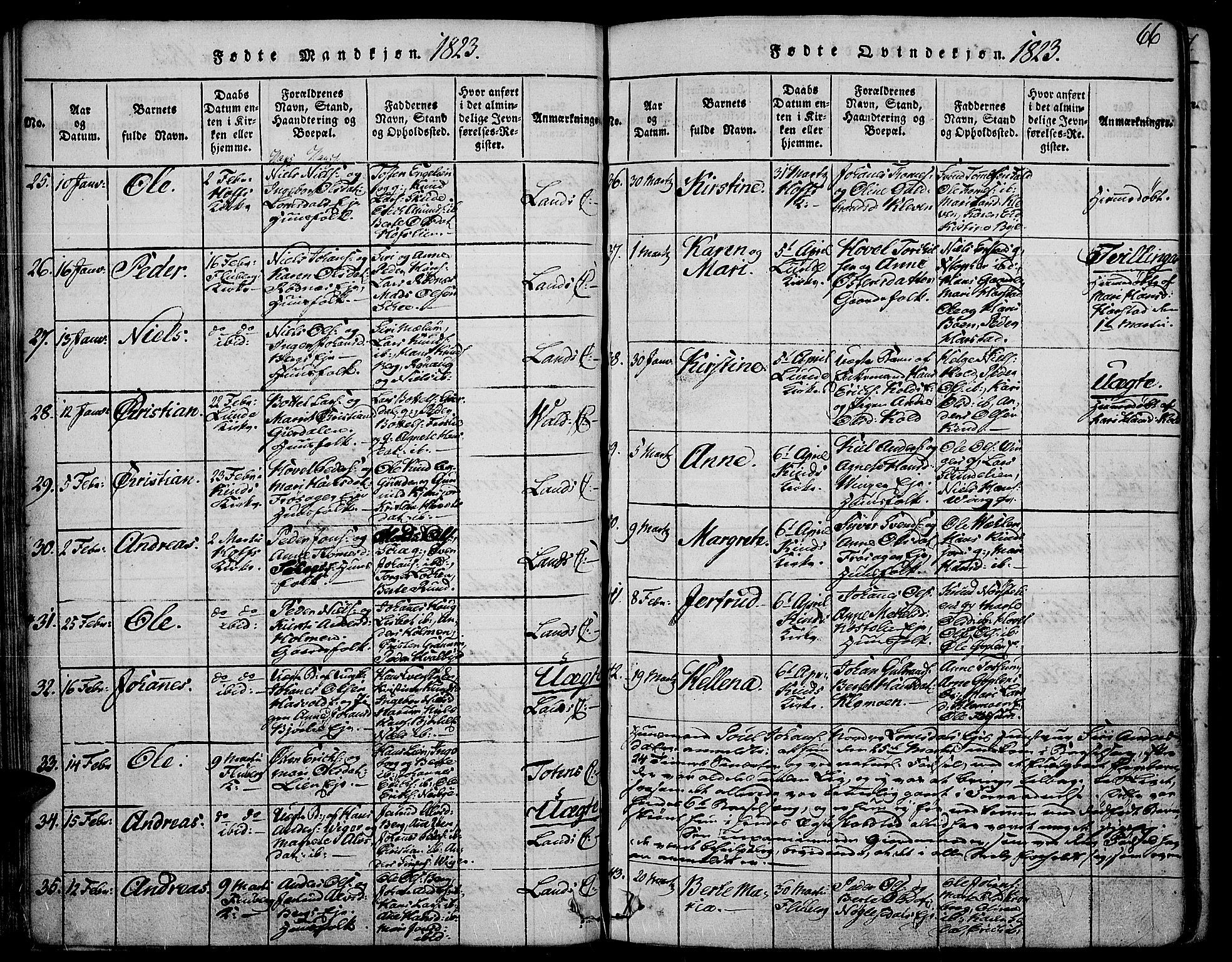 Land prestekontor, SAH/PREST-120/H/Ha/Haa/L0007: Parish register (official) no. 7, 1814-1830, p. 66
