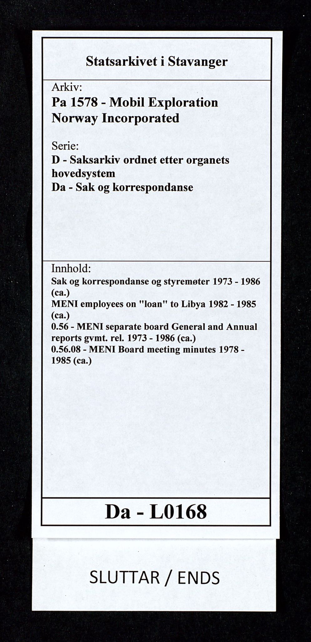 Pa 1578 - Mobil Exploration Norway Incorporated, AV/SAST-A-102024/4/D/Da/L0168: Sak og korrespondanse og styremøter, 1973-1986, p. 234