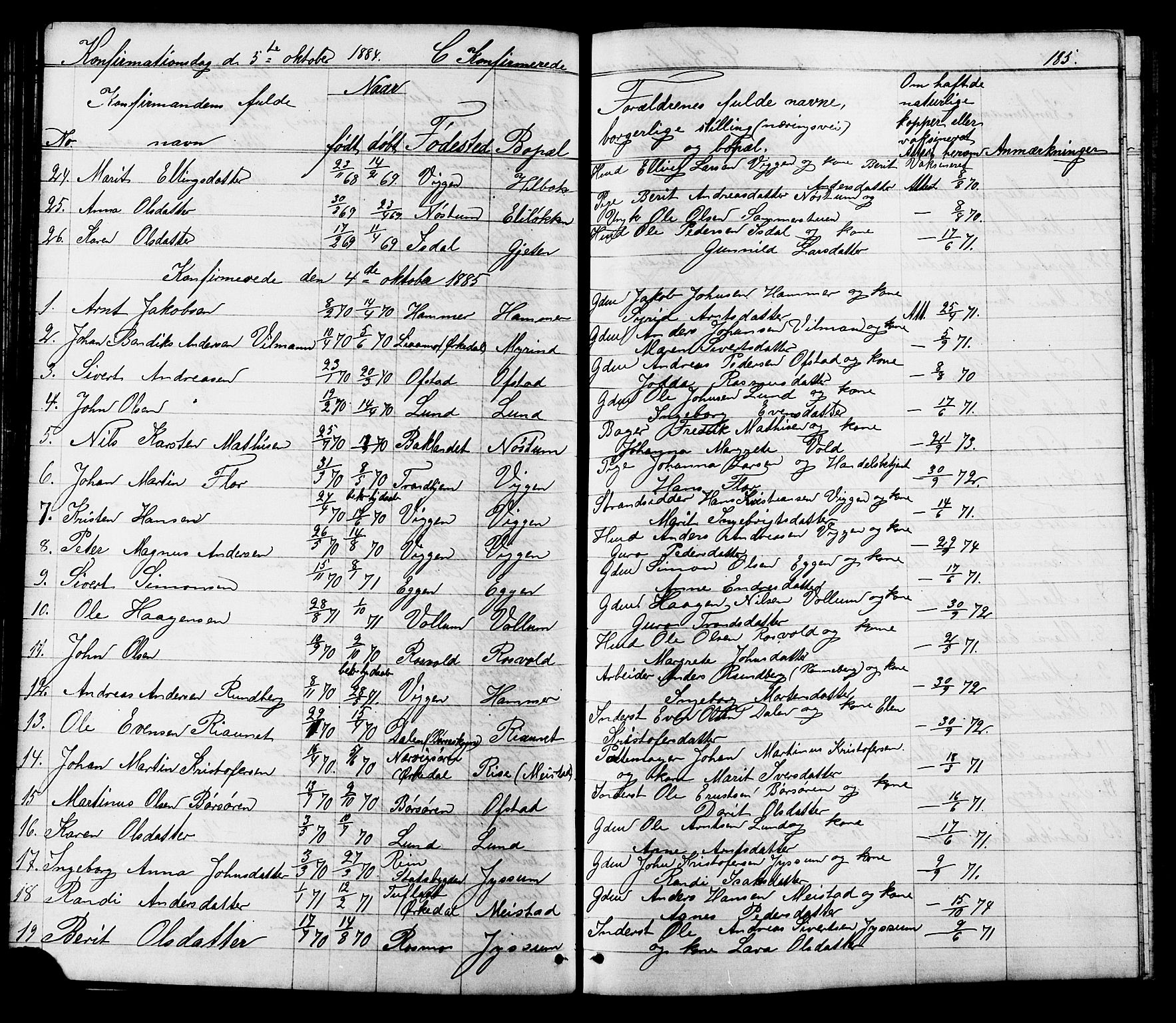 Ministerialprotokoller, klokkerbøker og fødselsregistre - Sør-Trøndelag, SAT/A-1456/665/L0777: Parish register (copy) no. 665C02, 1867-1915, p. 185