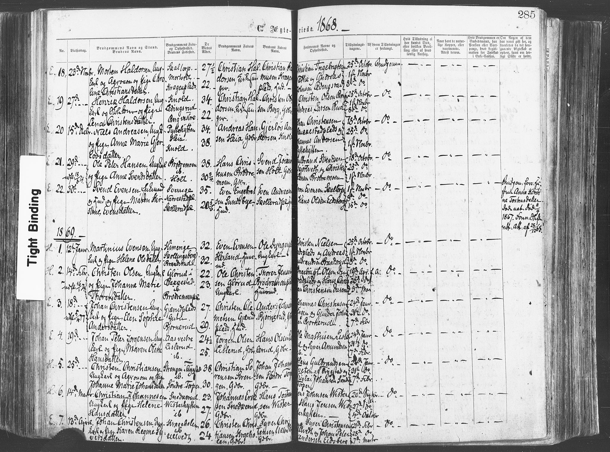 Eidsberg prestekontor Kirkebøker, SAO/A-10905/F/Fa/L0011: Parish register (official) no. I 11, 1867-1878, p. 285
