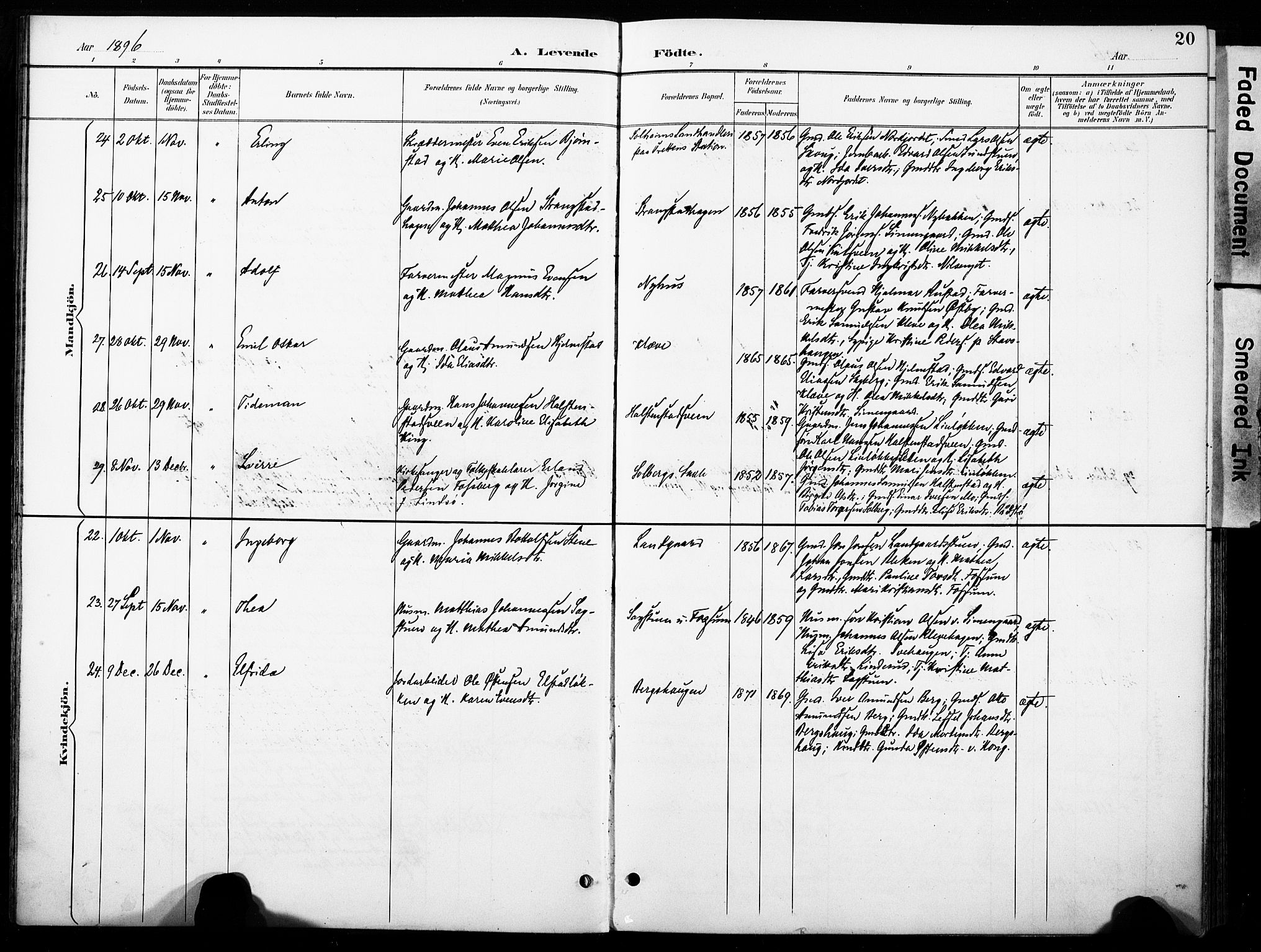 Øyer prestekontor, AV/SAH-PREST-084/H/Ha/Haa/L0011: Parish register (official) no. 11, 1894-1905, p. 20