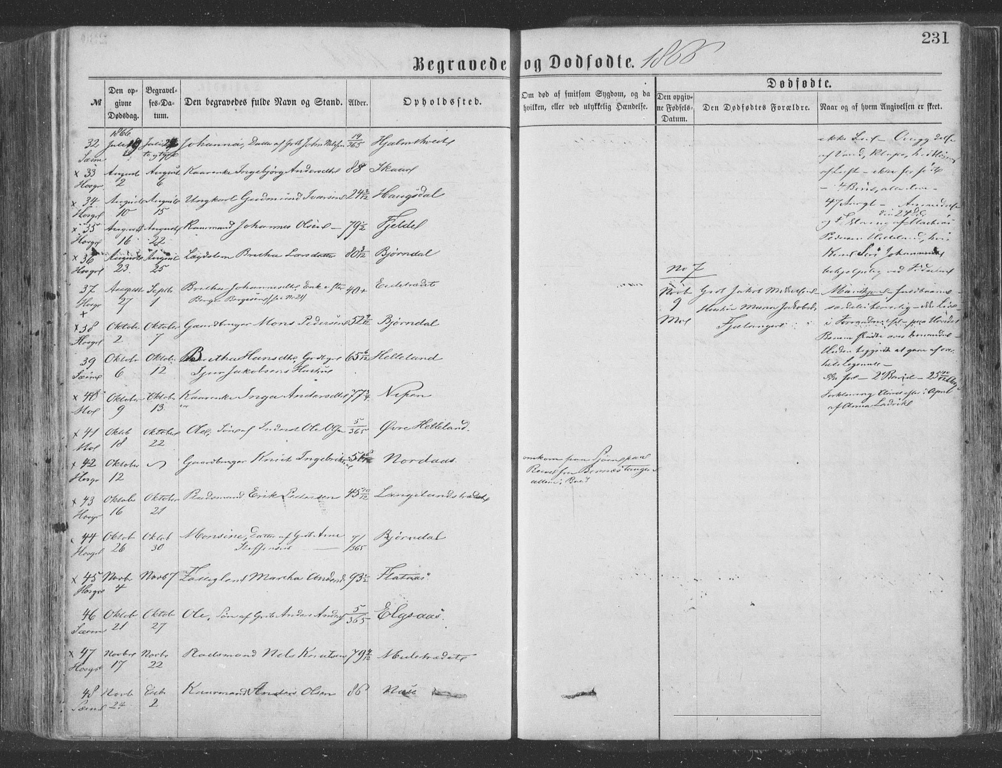 Hosanger sokneprestembete, SAB/A-75801/H/Haa: Parish register (official) no. A 9, 1864-1876, p. 231
