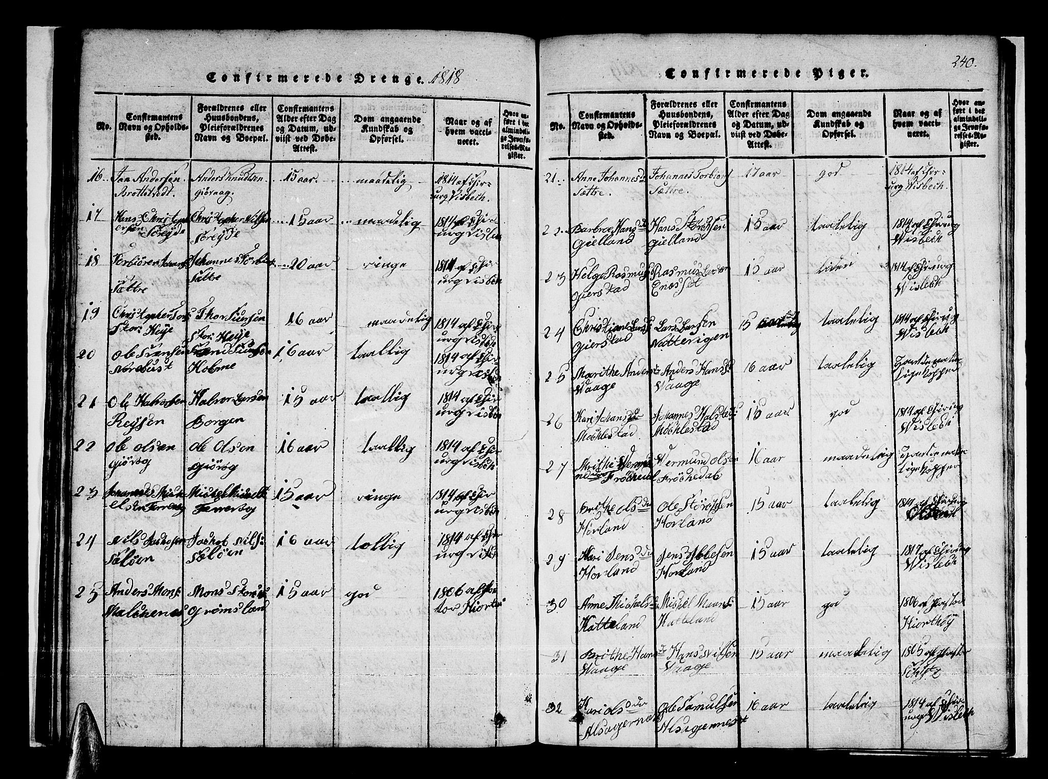 Tysnes sokneprestembete, AV/SAB-A-78601/H/Haa: Parish register (official) no. A 7, 1816-1826, p. 240