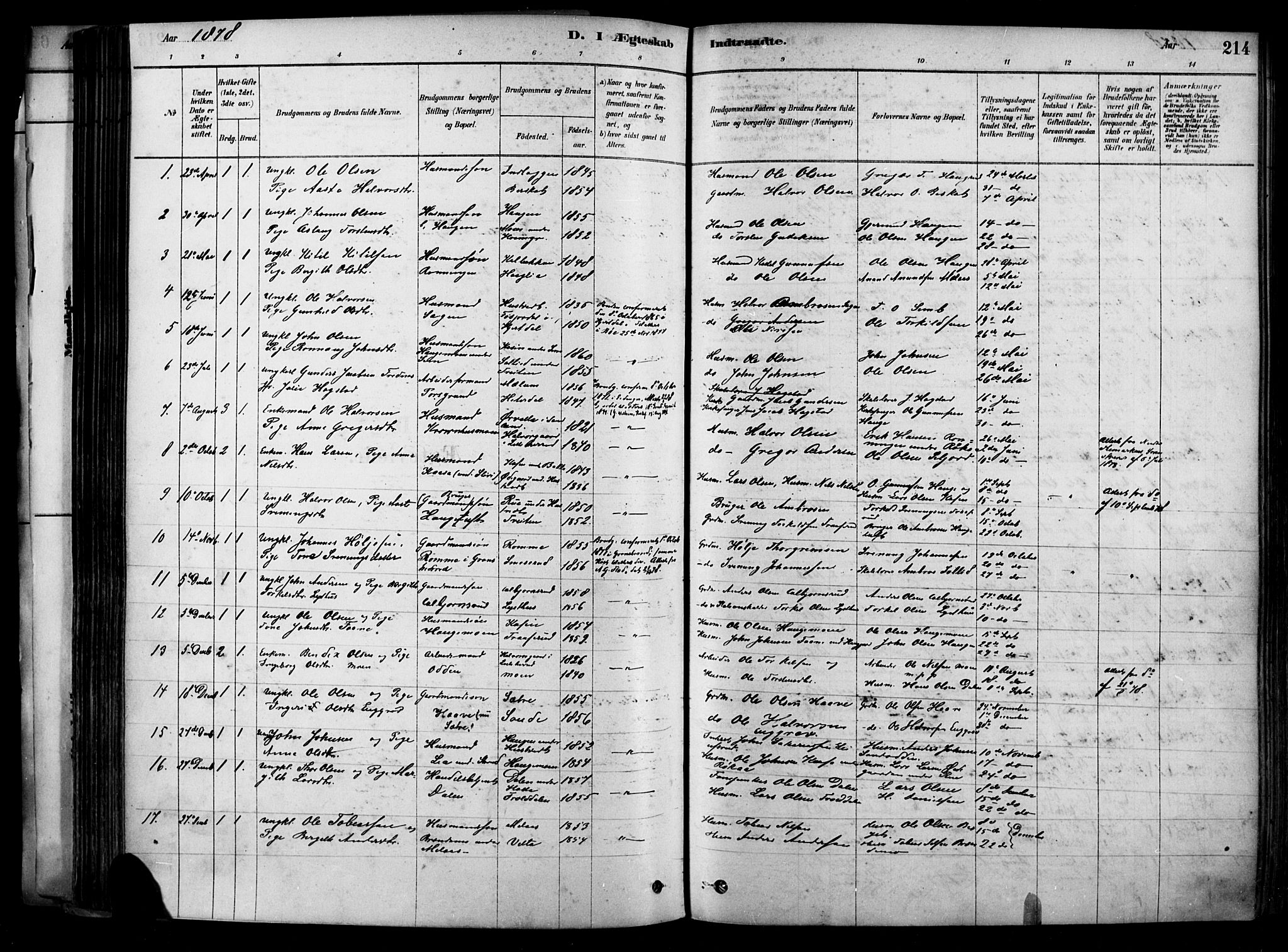 Heddal kirkebøker, AV/SAKO-A-268/F/Fa/L0008: Parish register (official) no. I 8, 1878-1903, p. 214