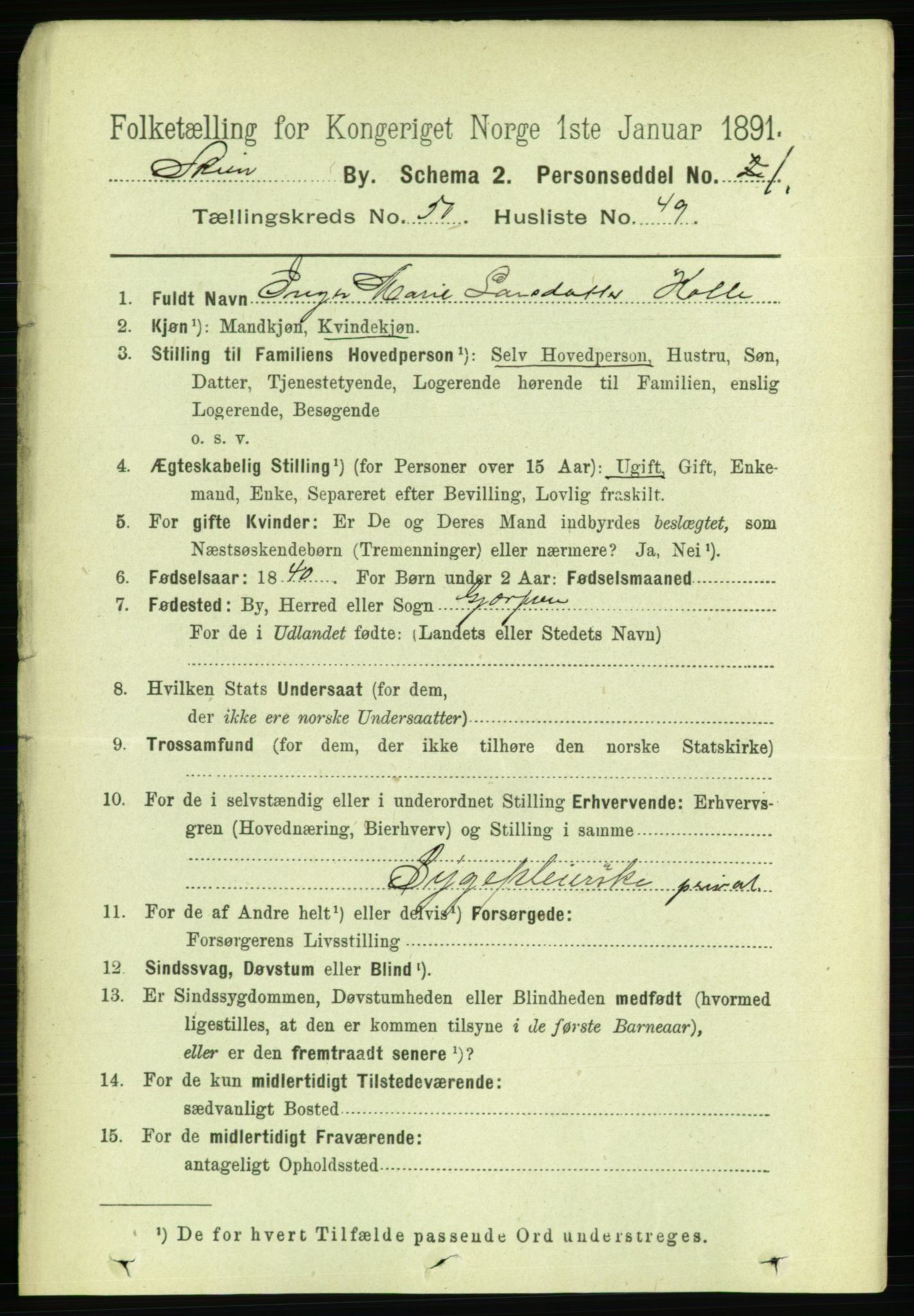 RA, 1891 census for 0806 Skien, 1891, p. 11232