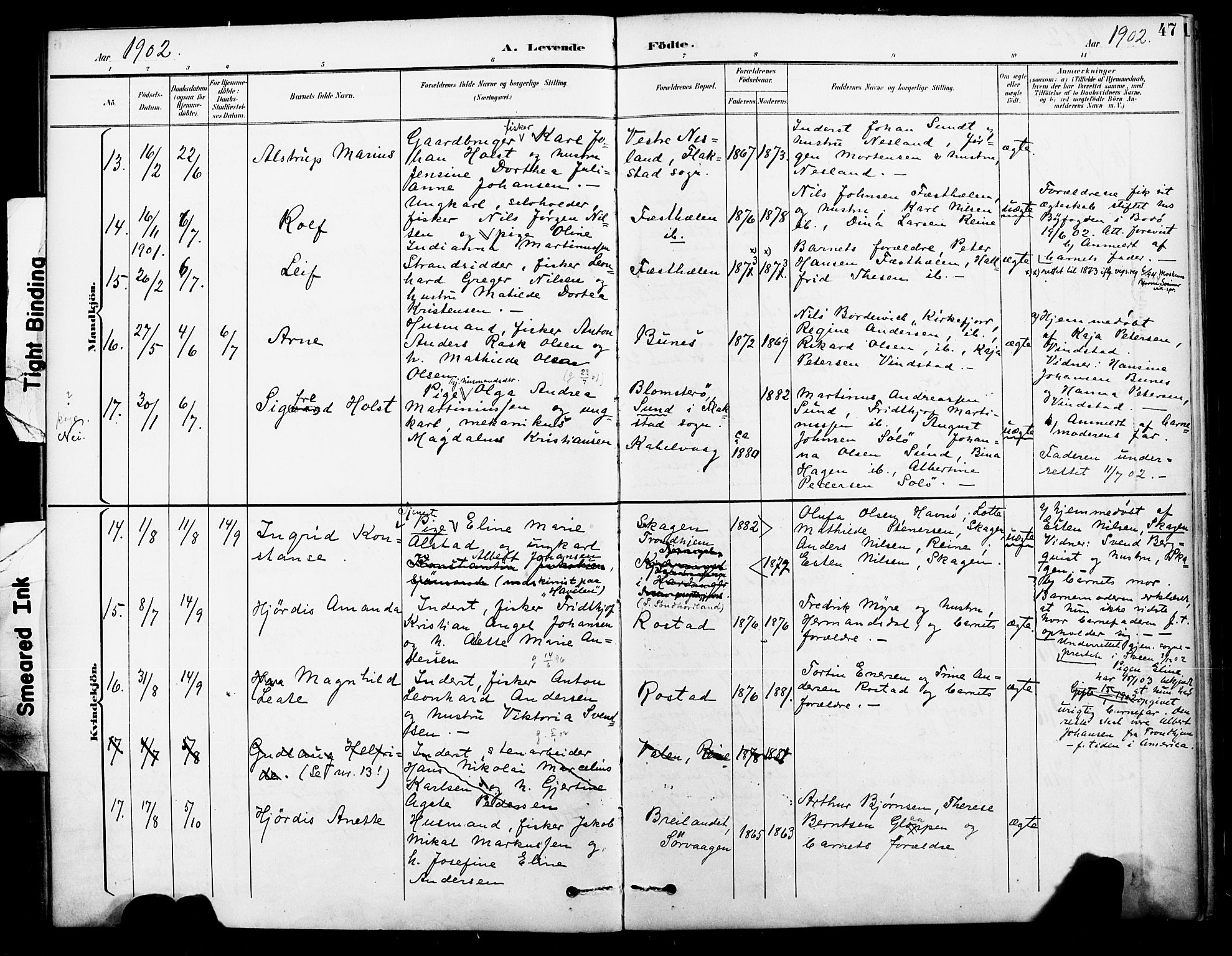 Ministerialprotokoller, klokkerbøker og fødselsregistre - Nordland, AV/SAT-A-1459/886/L1220: Parish register (official) no. 886A02, 1892-1903, p. 47