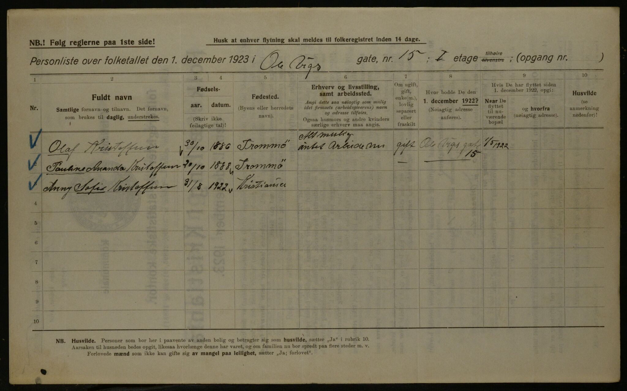 OBA, Municipal Census 1923 for Kristiania, 1923, p. 83093