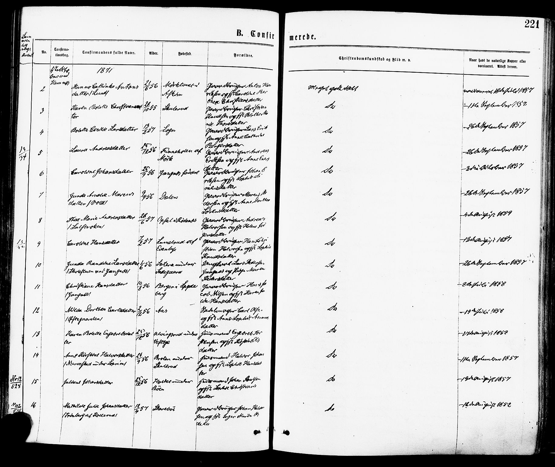 Høland prestekontor Kirkebøker, SAO/A-10346a/F/Fa/L0012.a: Parish register (official) no. I 12A, 1869-1879, p. 221