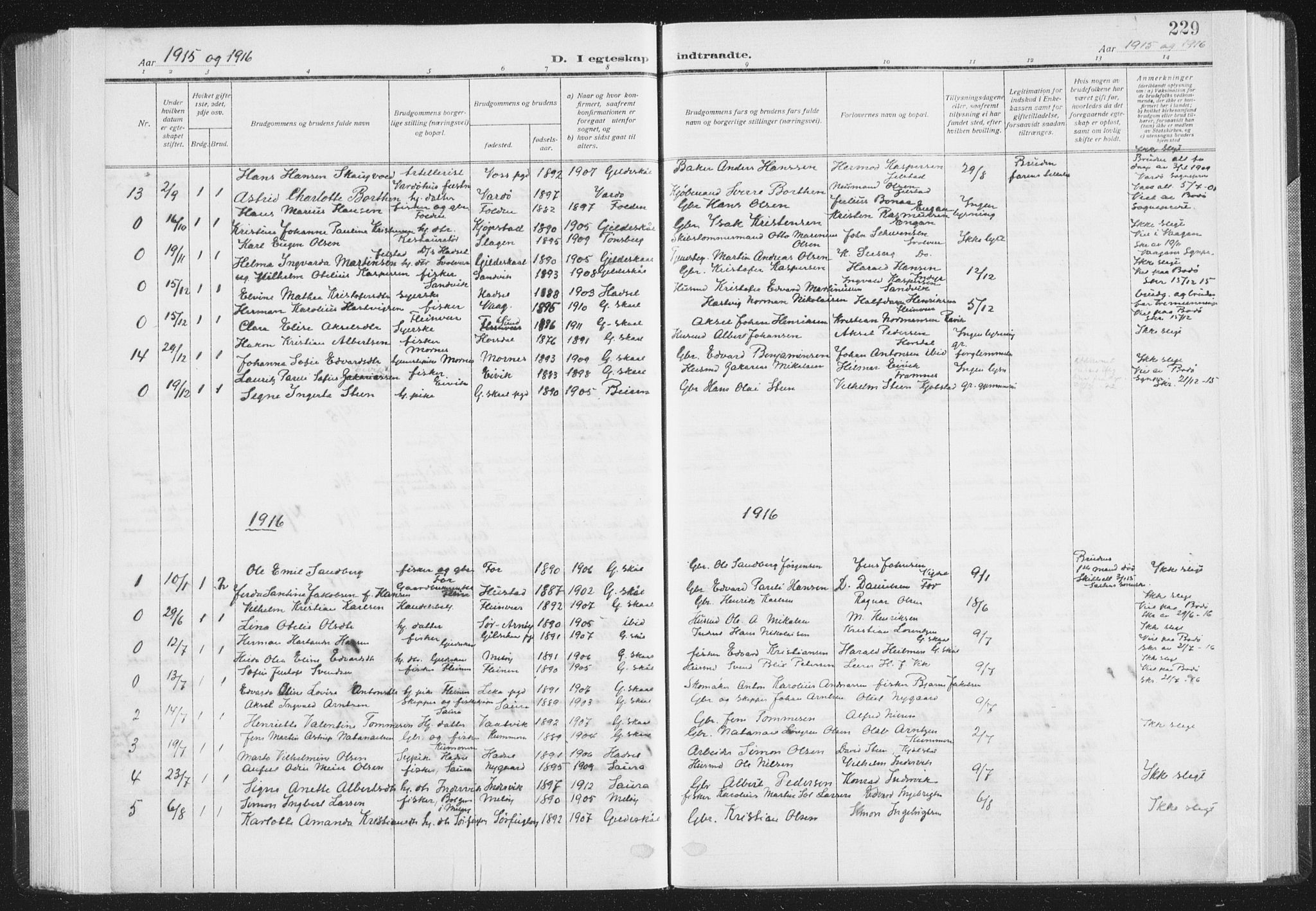 Ministerialprotokoller, klokkerbøker og fødselsregistre - Nordland, SAT/A-1459/805/L0104: Parish register (official) no. 805A09, 1909-1926, p. 229