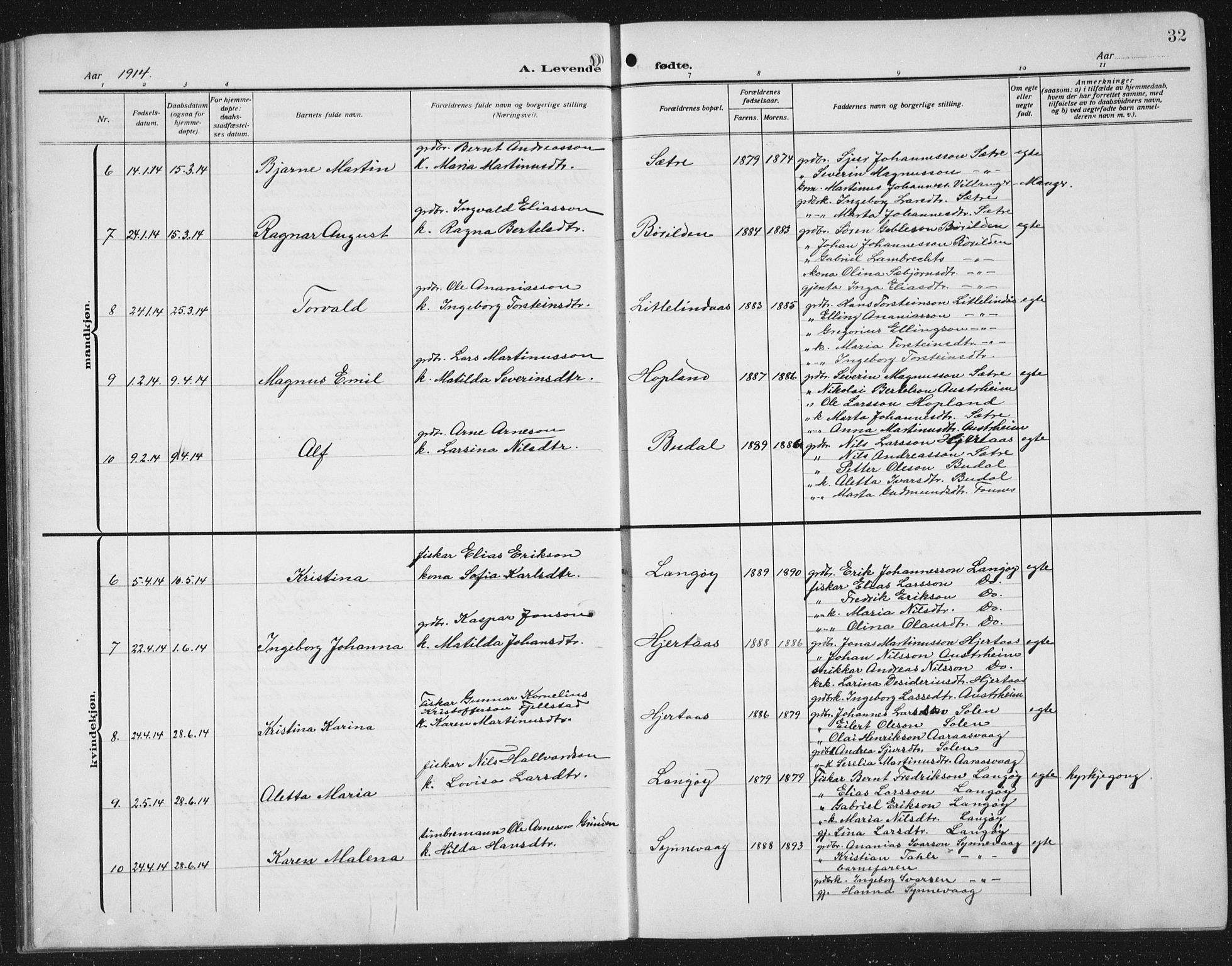 Lindås Sokneprestembete, SAB/A-76701/H/Hab: Parish register (copy) no. C 5, 1910-1927, p. 32