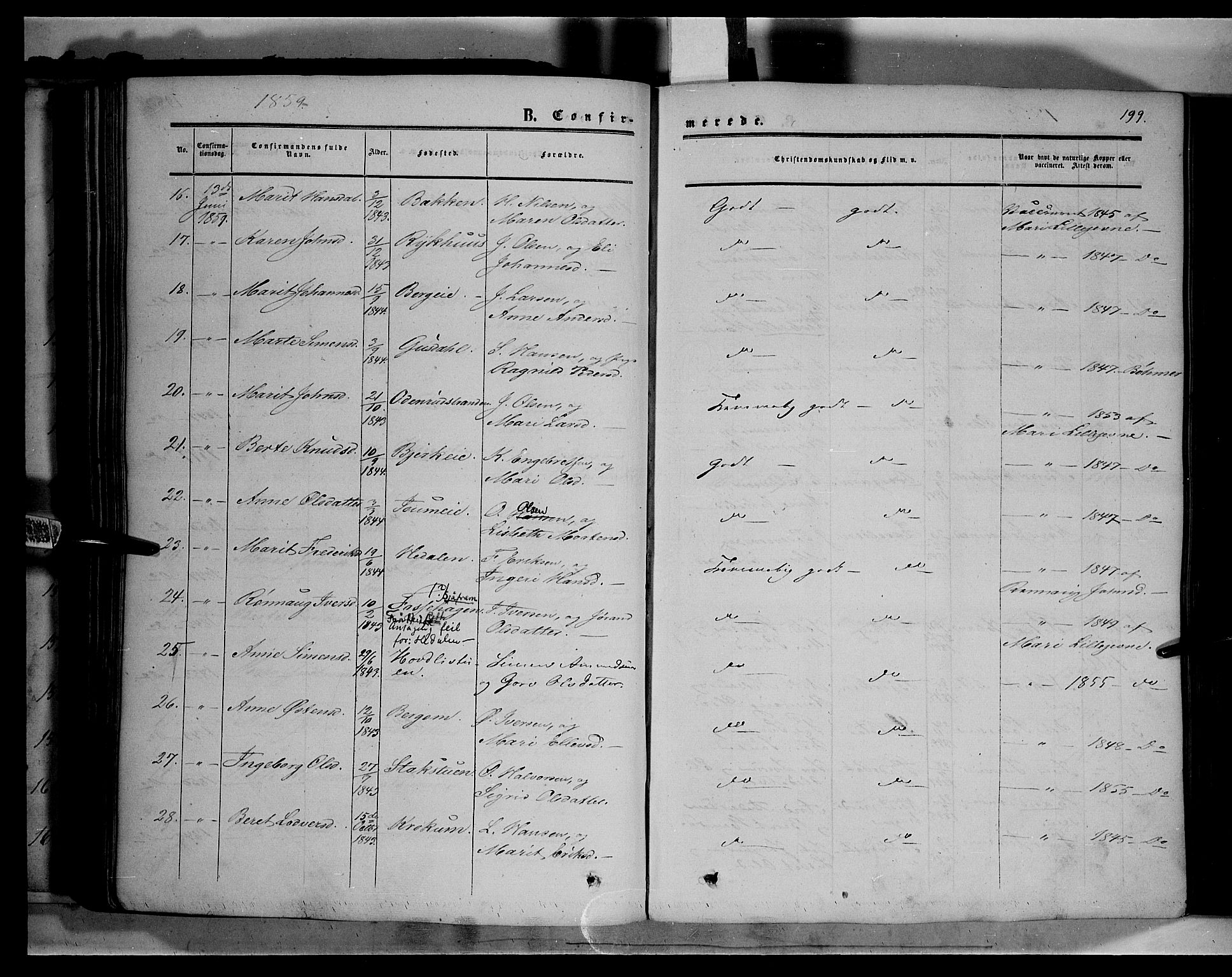 Sør-Fron prestekontor, AV/SAH-PREST-010/H/Ha/Haa/L0001: Parish register (official) no. 1, 1849-1863, p. 199