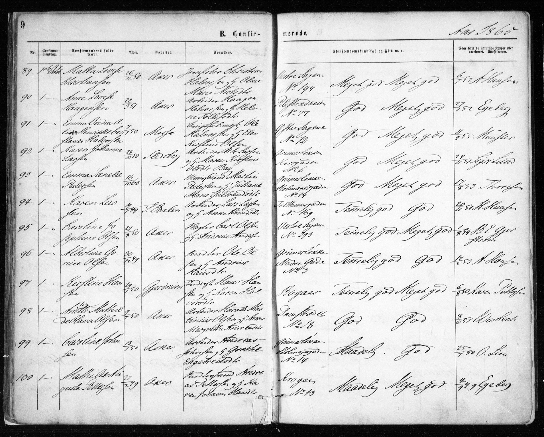 Gamle Aker prestekontor Kirkebøker, AV/SAO-A-10617a/F/L0003: Parish register (official) no. 3, 1865-1873, p. 9