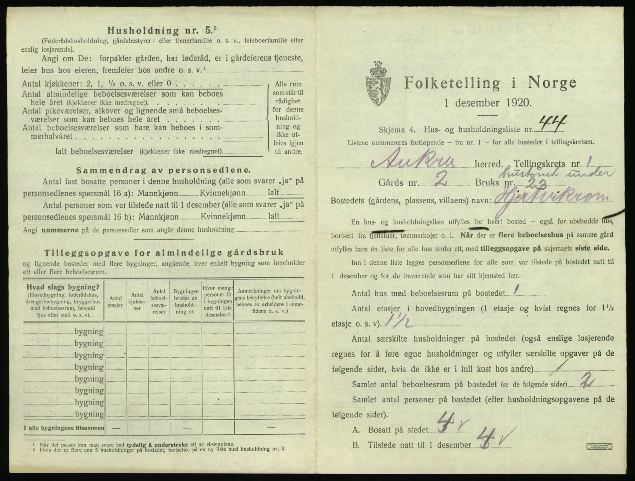 SAT, 1920 census for Aukra, 1920, p. 151