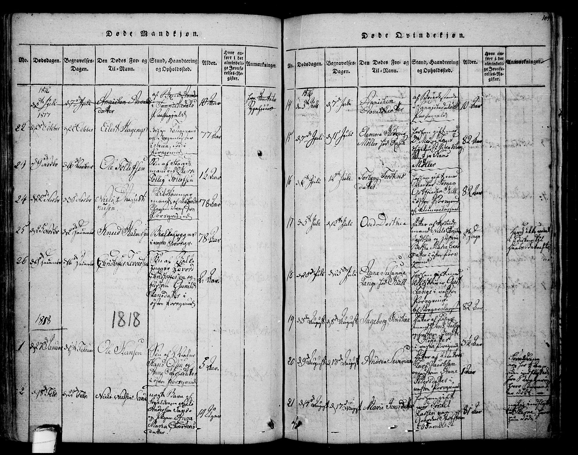 Porsgrunn kirkebøker , SAKO/A-104/F/Fa/L0004: Parish register (official) no. 4, 1814-1828, p. 104