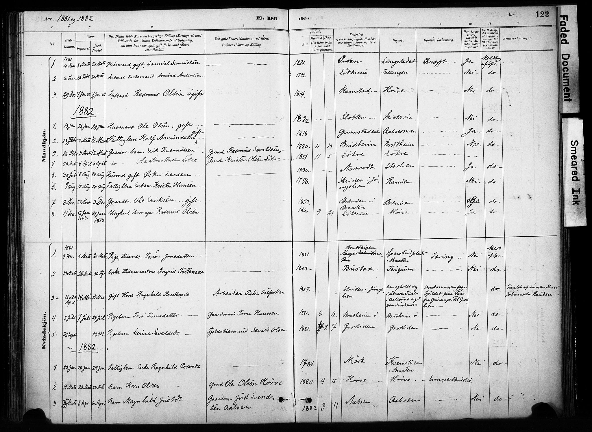 Skjåk prestekontor, SAH/PREST-072/H/Ha/Haa/L0004: Parish register (official) no. 4, 1880-1904, p. 122