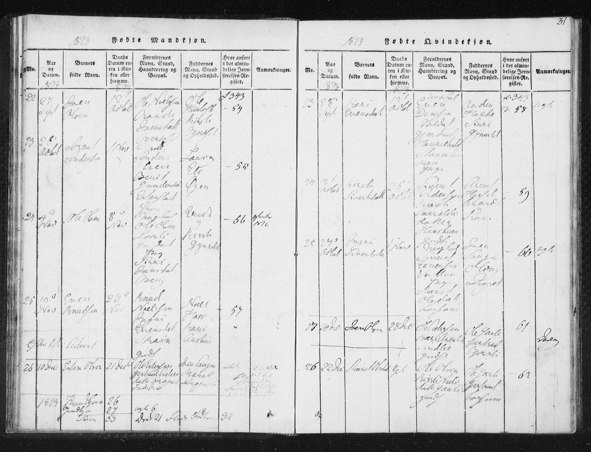 Ministerialprotokoller, klokkerbøker og fødselsregistre - Sør-Trøndelag, SAT/A-1456/689/L1037: Parish register (official) no. 689A02, 1816-1842, p. 31