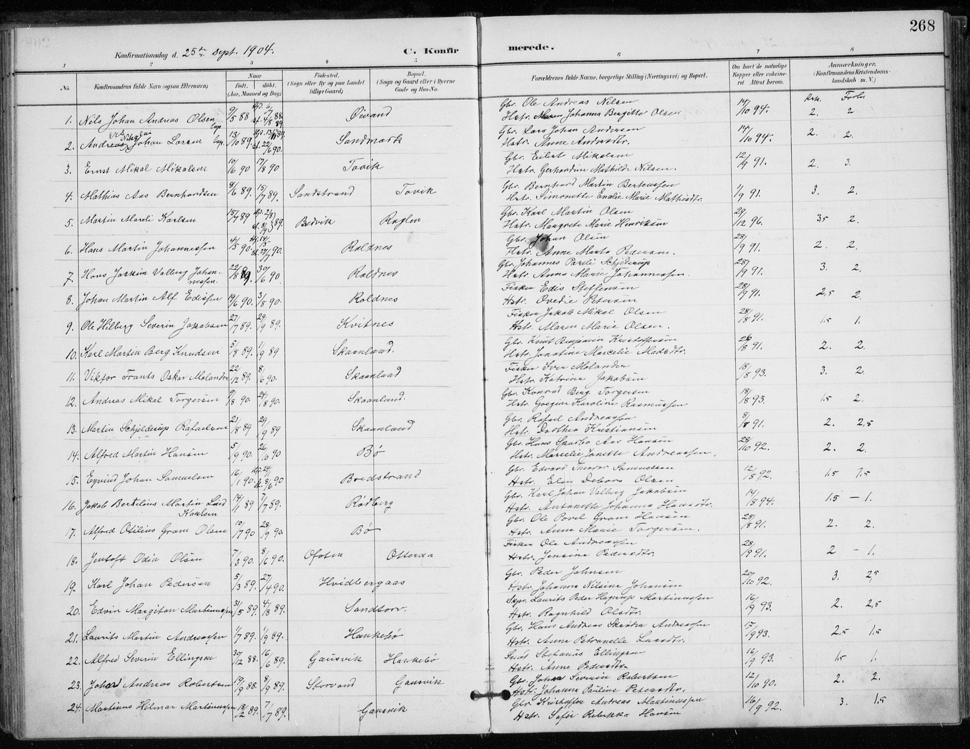 Trondenes sokneprestkontor, SATØ/S-1319/H/Ha/L0017kirke: Parish register (official) no. 17, 1899-1908, p. 268
