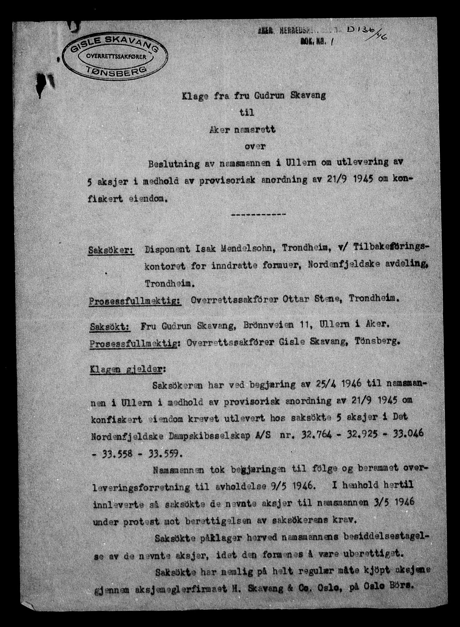 Justisdepartementet, Tilbakeføringskontoret for inndratte formuer, AV/RA-S-1564/H/Hc/Hca/L0909: --, 1945-1947, p. 90