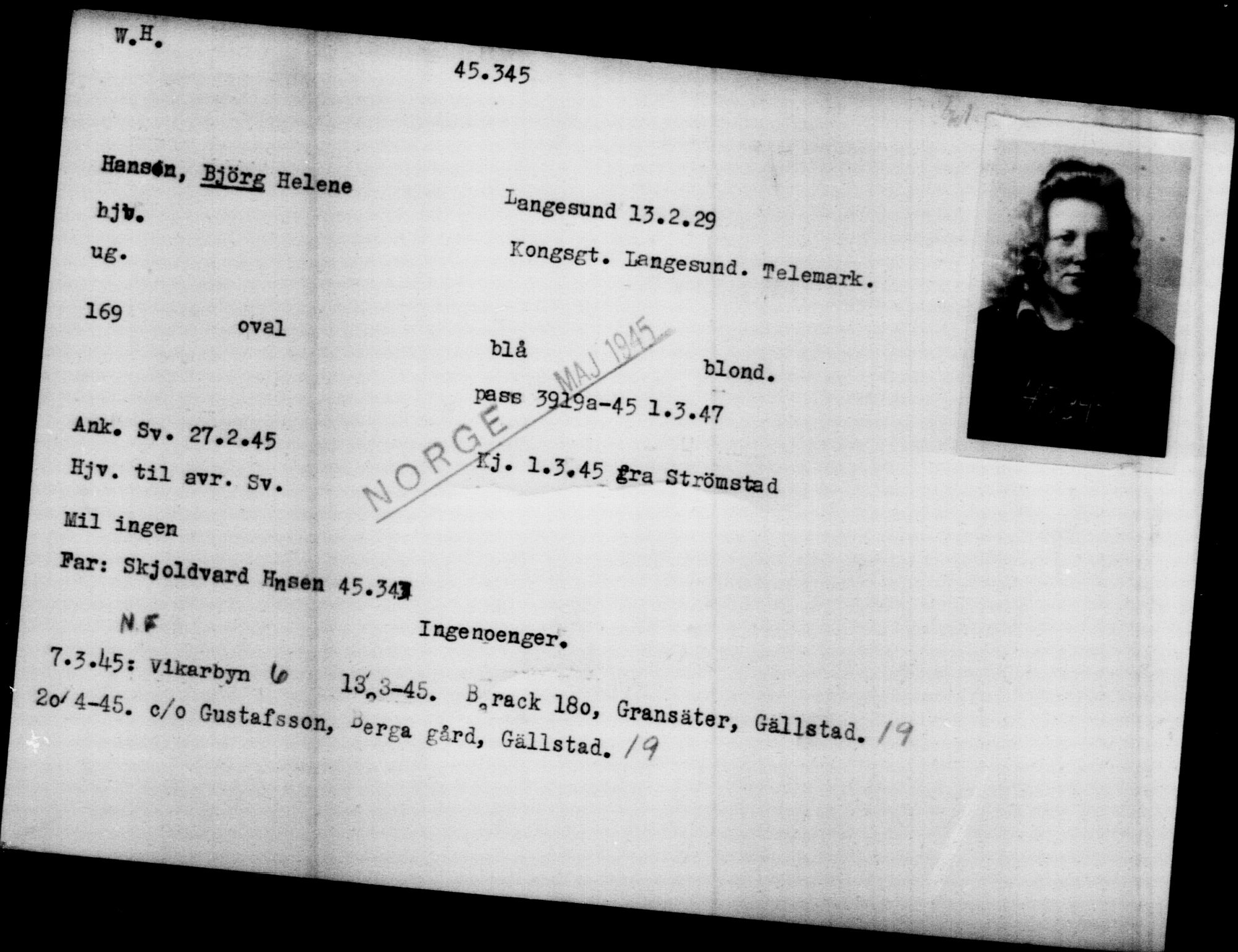 Utenriksstasjonene, Legasjonen i Stockholm, Flyktningkontoret, AV/RA-S-6753/V/Va/L0017: Kjesäterkartoteket, flyktninger med registreringsnr. 43400-46318, 1940-1945, p. 2026