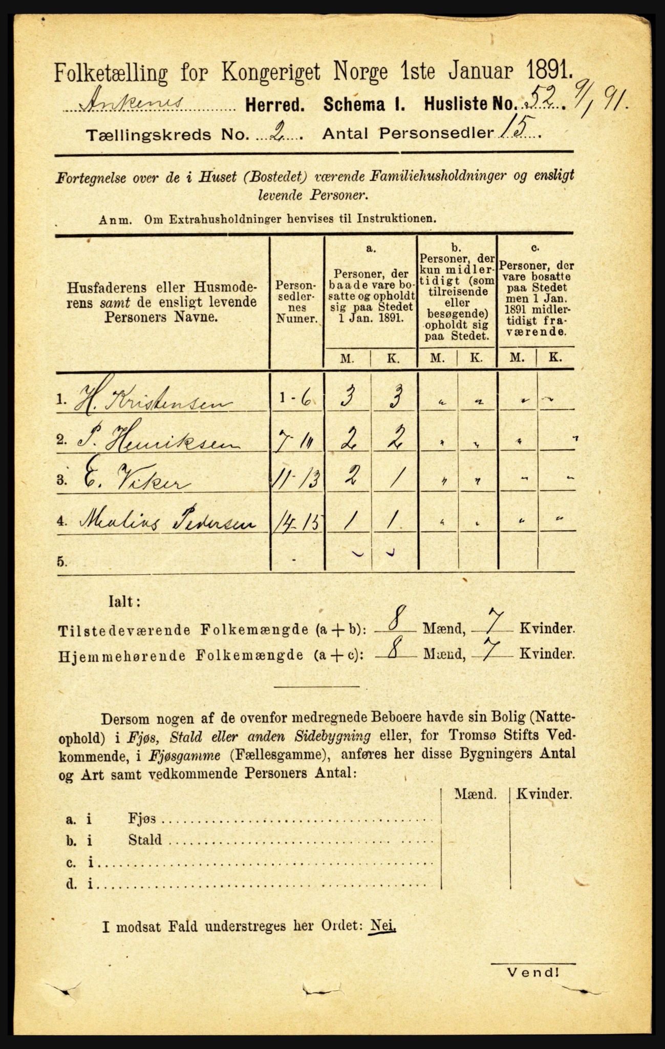 RA, 1891 census for 1855 Ankenes, 1891, p. 840