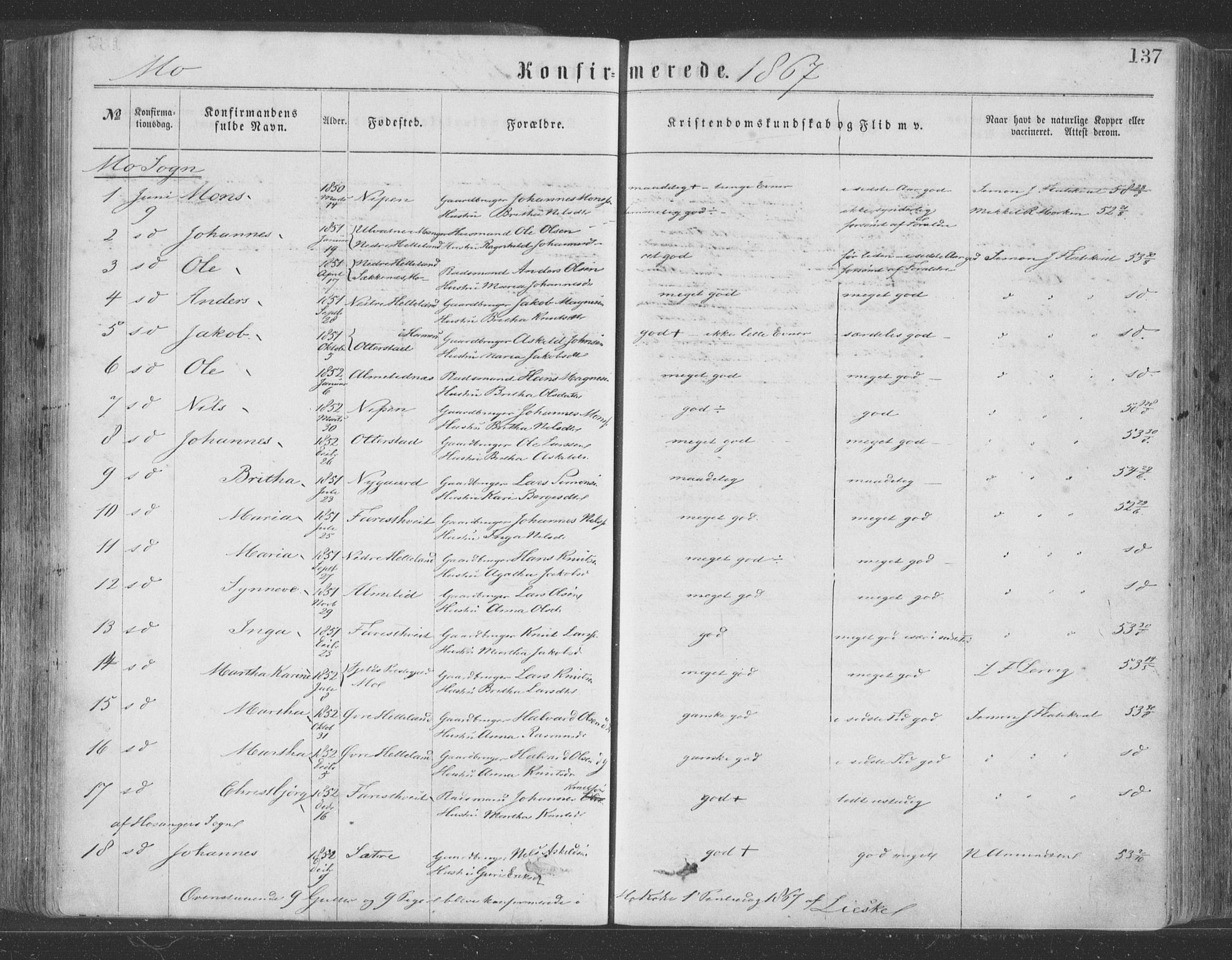 Hosanger sokneprestembete, AV/SAB-A-75801/H/Haa: Parish register (official) no. A 9, 1864-1876, p. 137