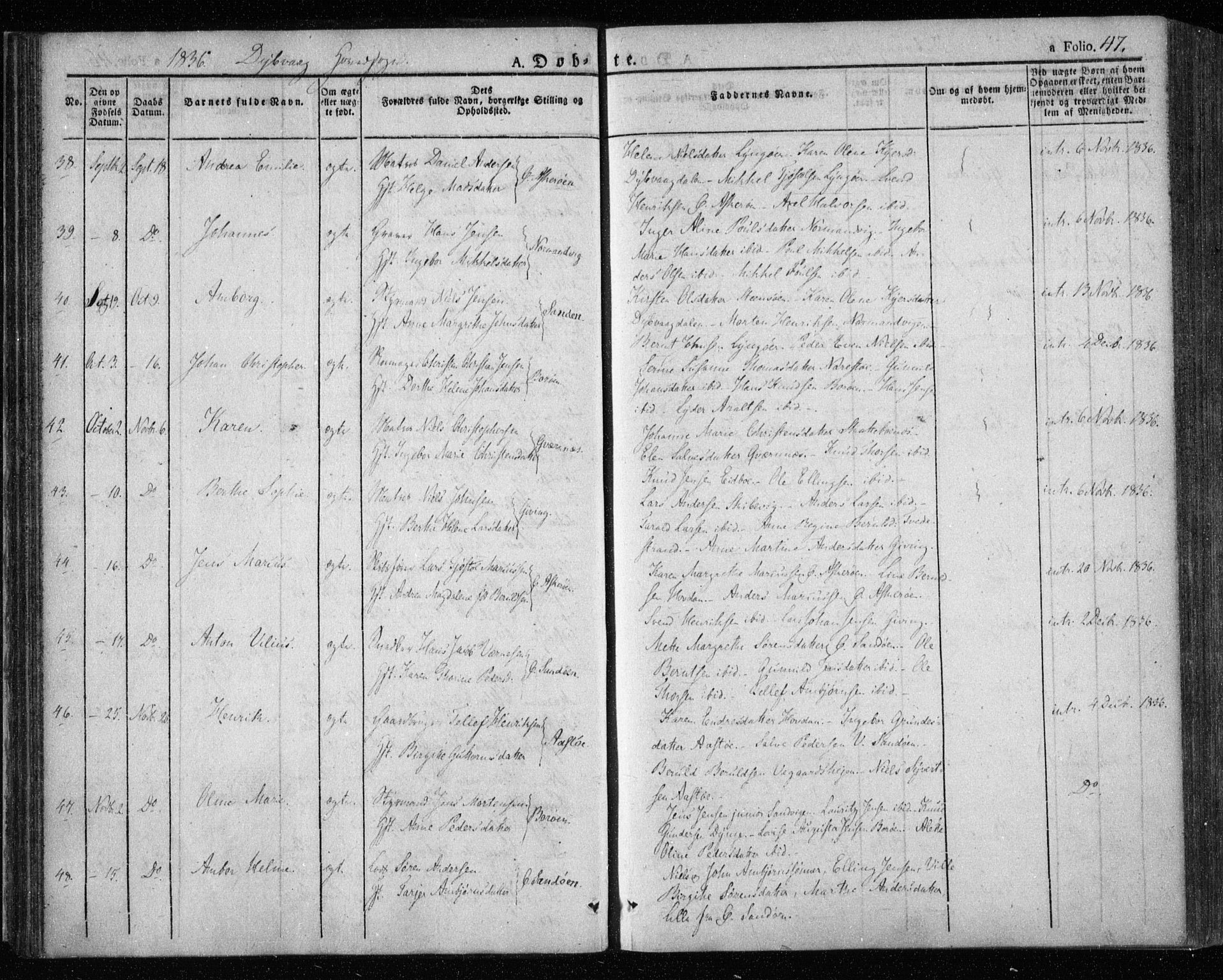 Dypvåg sokneprestkontor, AV/SAK-1111-0007/F/Fa/Faa/L0004: Parish register (official) no. A 4, 1824-1840, p. 47