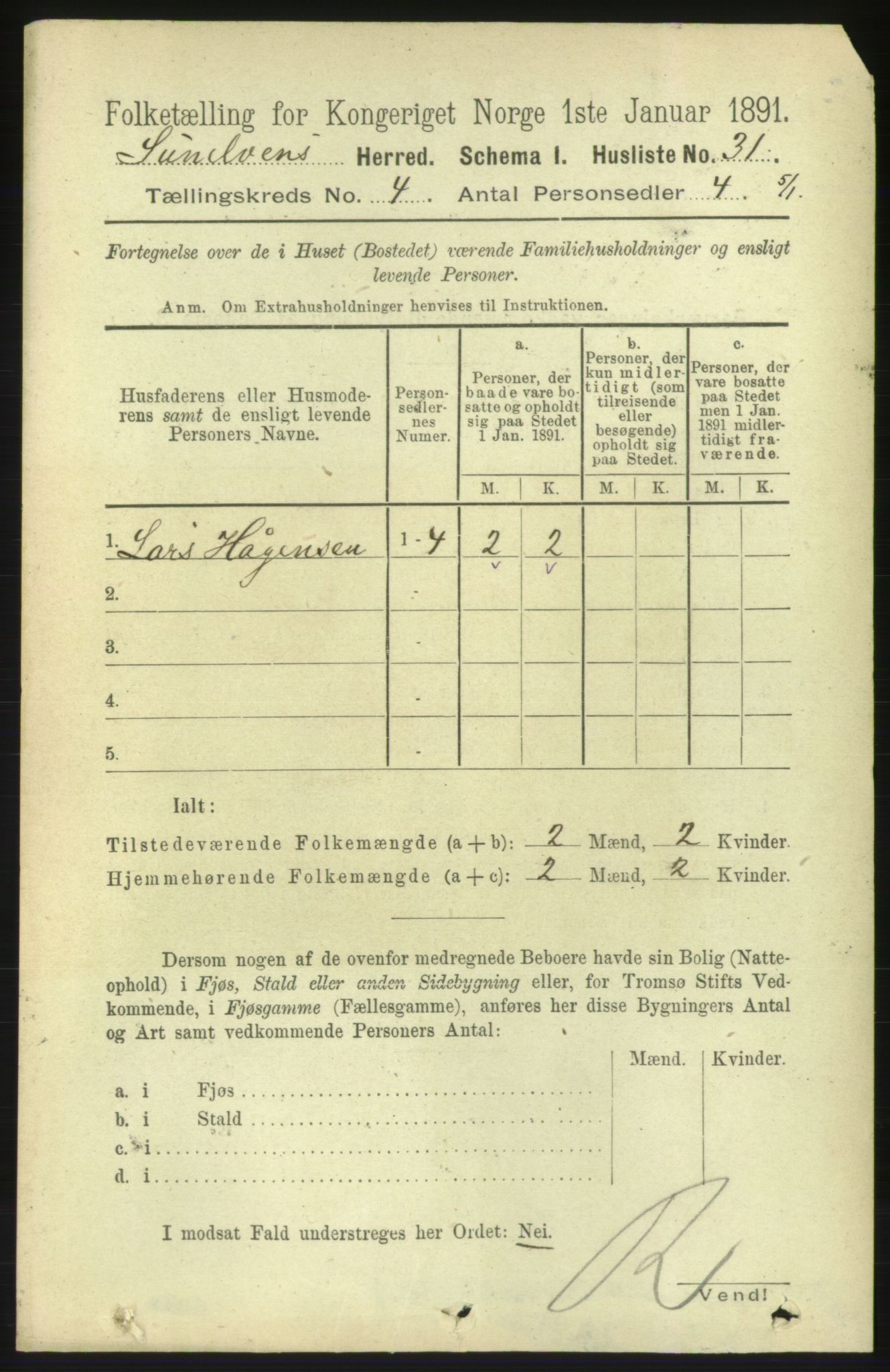 RA, 1891 census for 1523 Sunnylven, 1891, p. 868