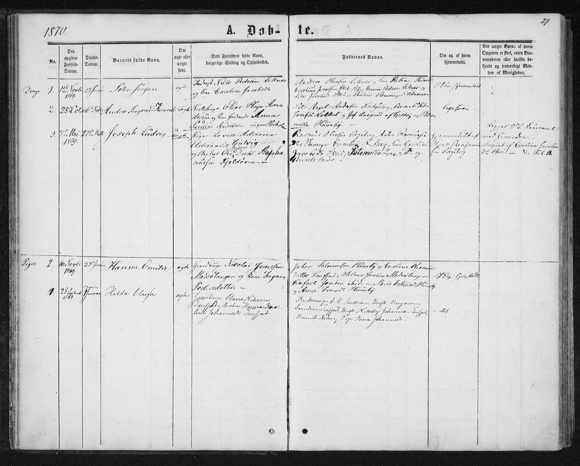 Ministerialprotokoller, klokkerbøker og fødselsregistre - Nord-Trøndelag, SAT/A-1458/788/L0696: Parish register (official) no. 788A03, 1863-1877, p. 27