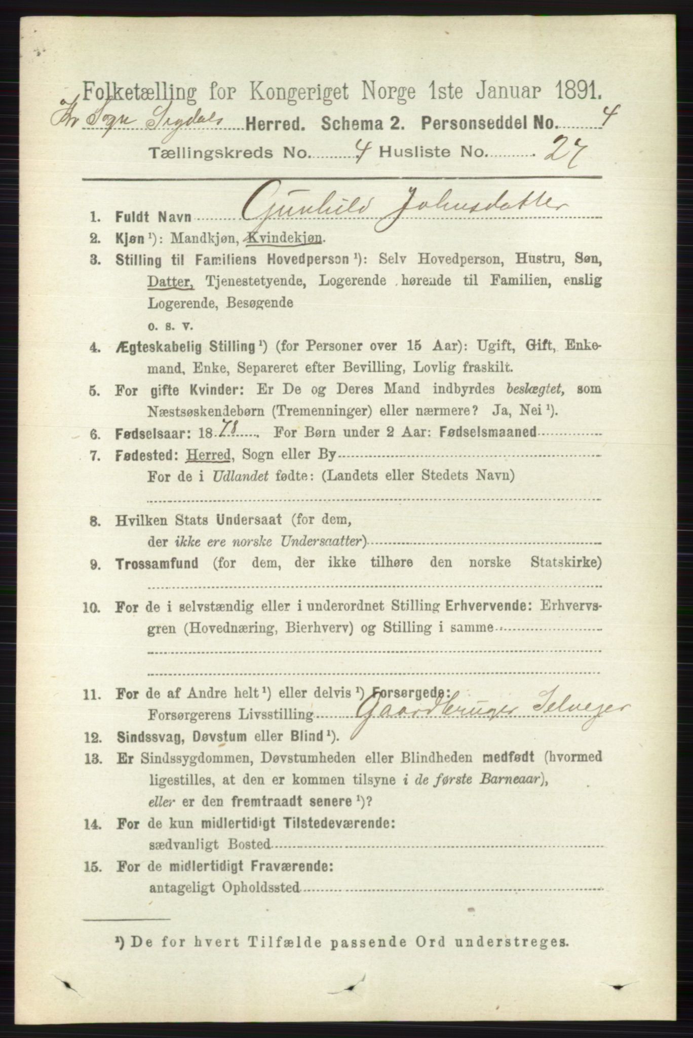 RA, 1891 census for 0621 Sigdal, 1891, p. 6176