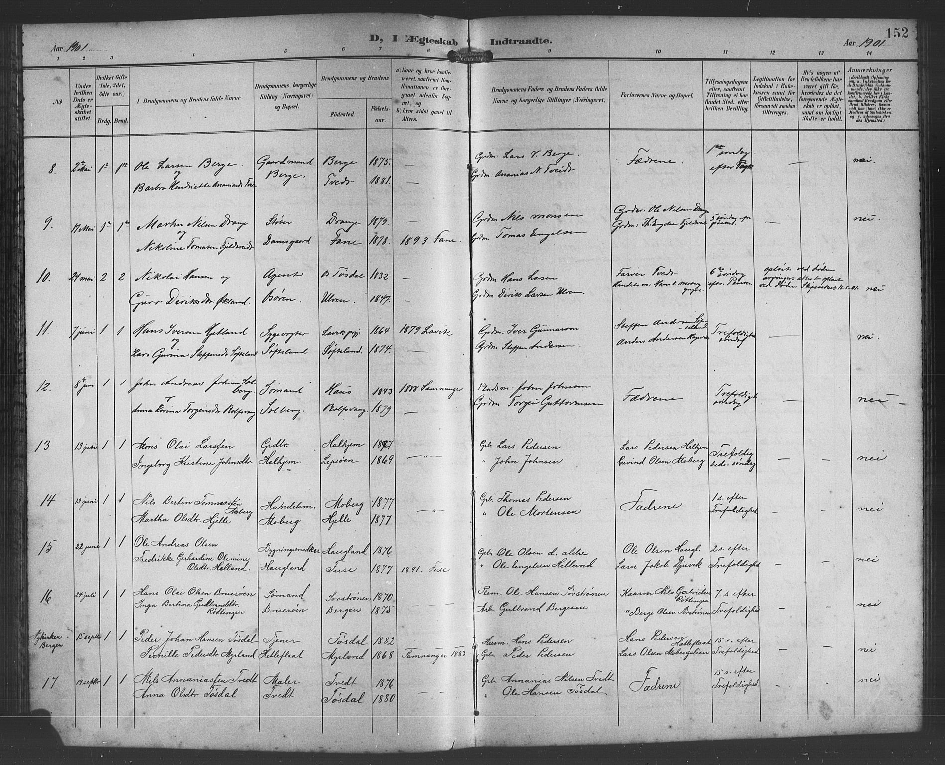 Os sokneprestembete, AV/SAB-A-99929: Parish register (copy) no. A 3, 1897-1913, p. 152