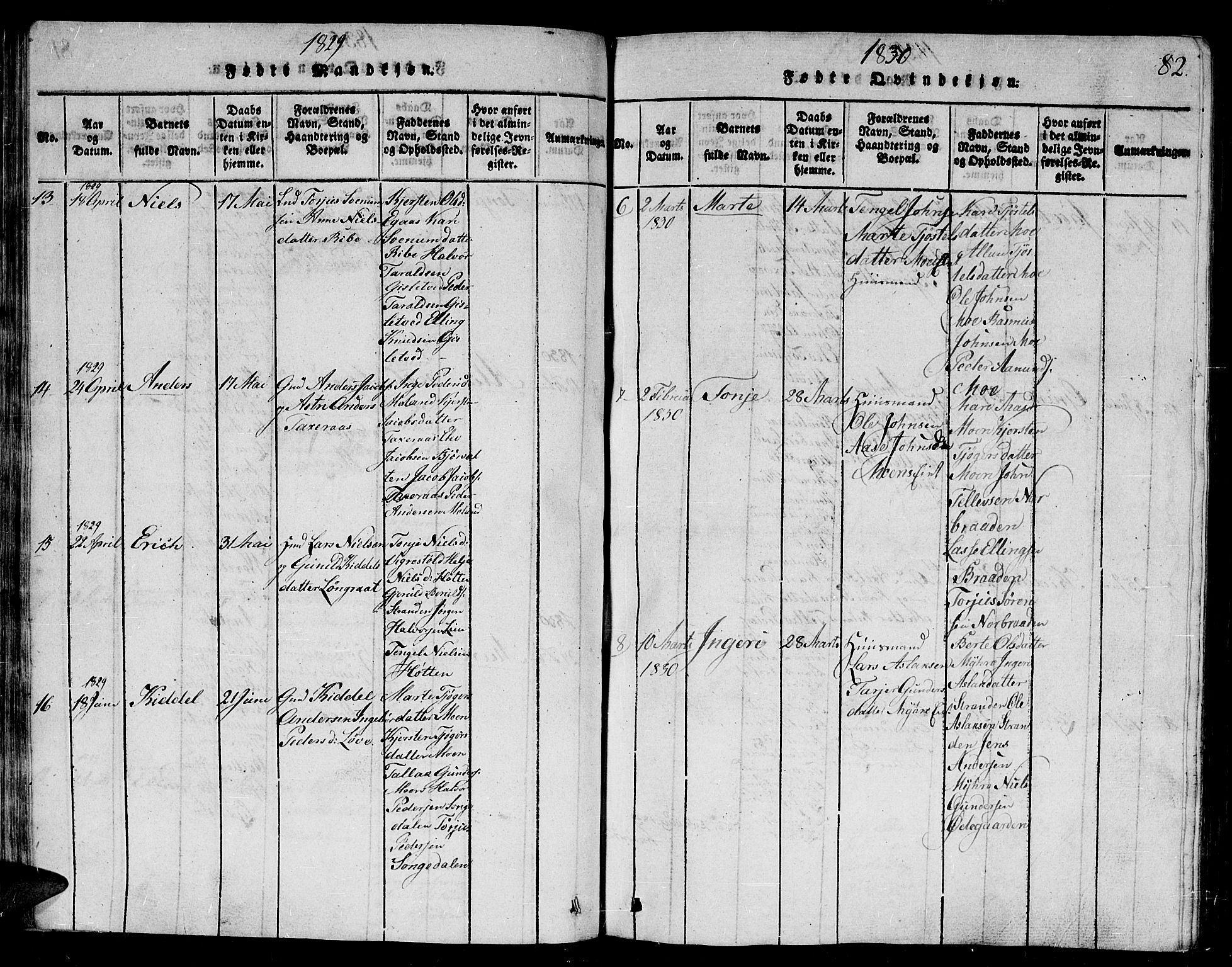 Gjerstad sokneprestkontor, SAK/1111-0014/F/Fb/Fbb/L0001: Parish register (copy) no. B 1, 1813-1863, p. 82