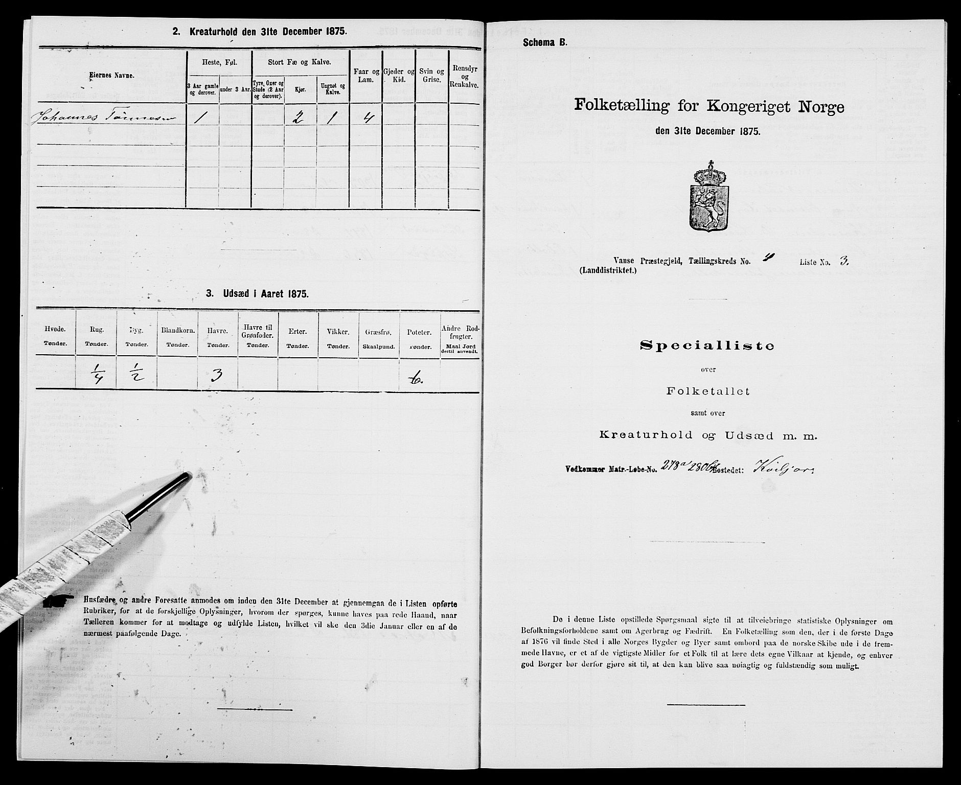 SAK, 1875 census for 1041L Vanse/Vanse og Farsund, 1875, p. 696