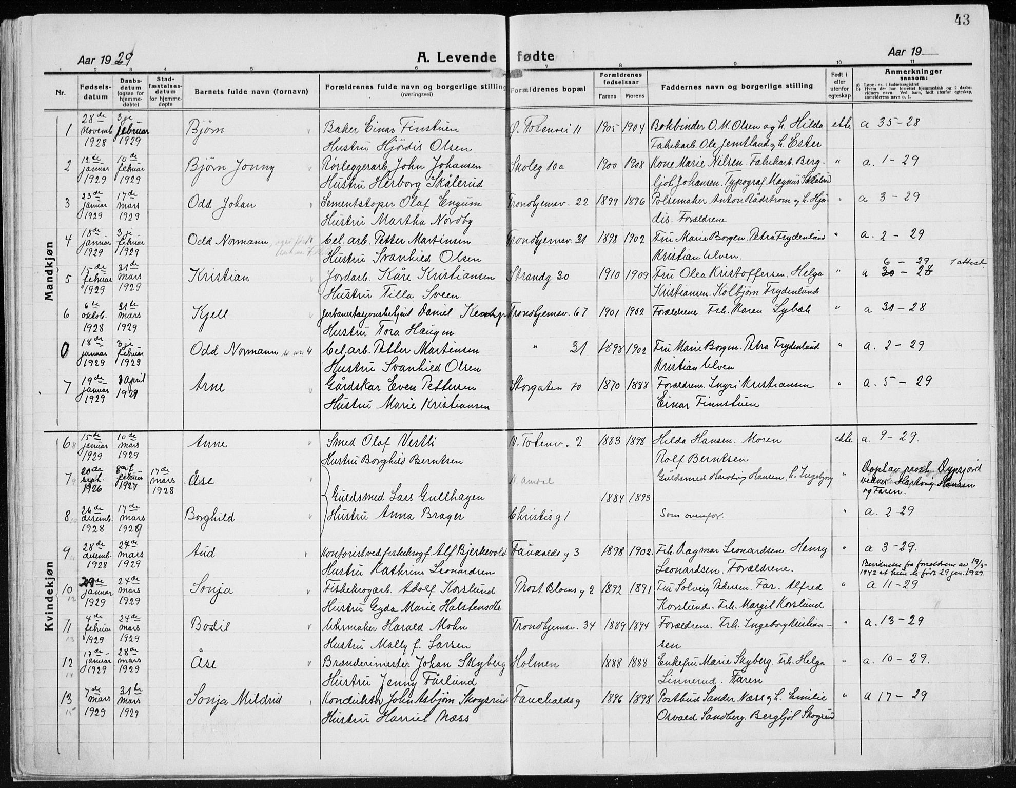 Vardal prestekontor, SAH/PREST-100/H/Ha/Haa/L0015: Parish register (official) no. 15, 1923-1937, p. 43