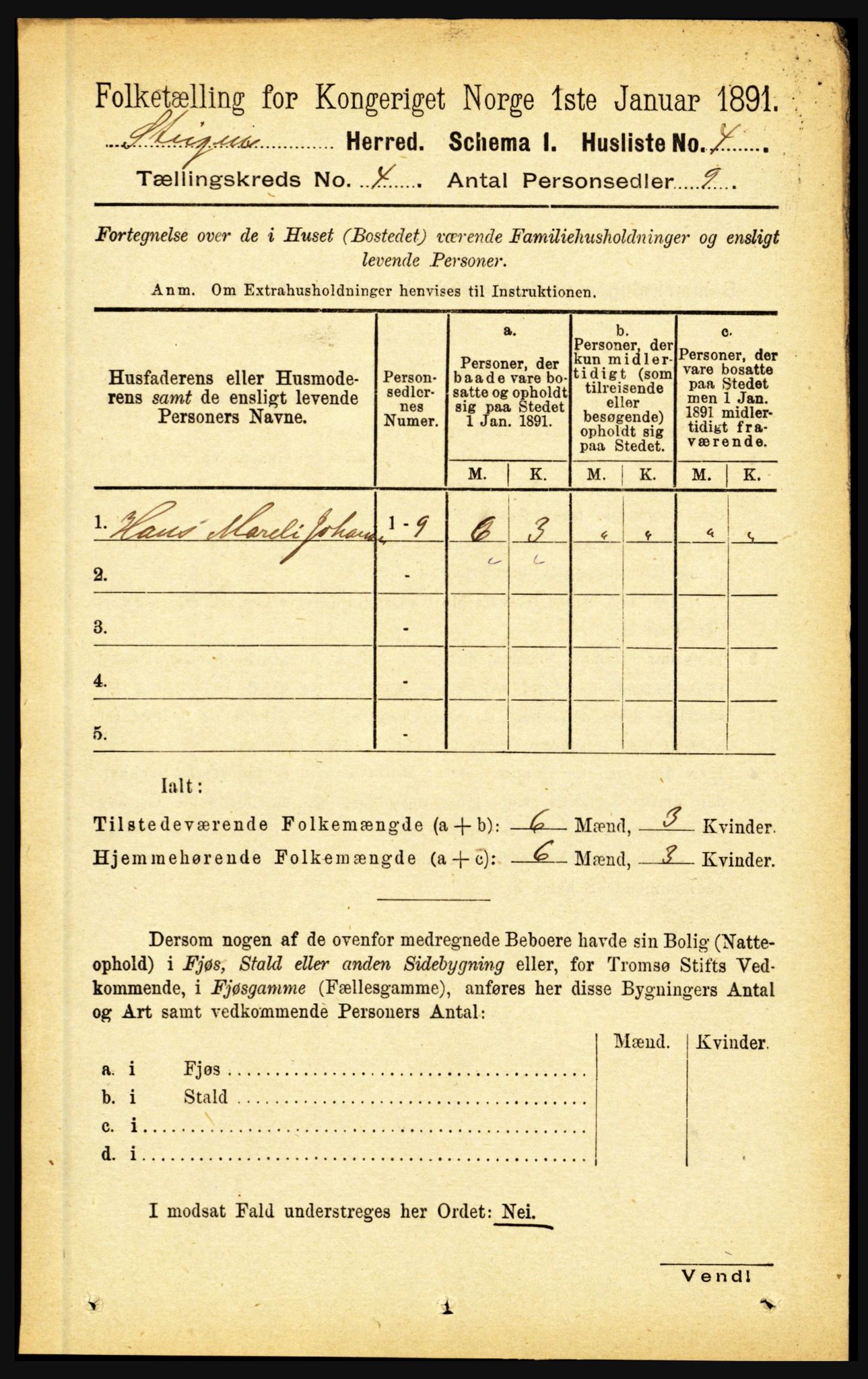RA, 1891 census for 1848 Steigen, 1891, p. 1396
