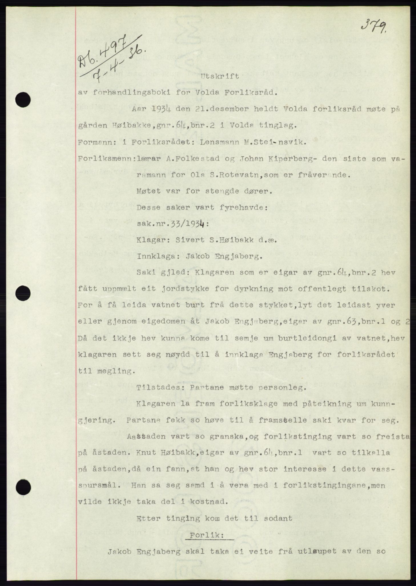 Søre Sunnmøre sorenskriveri, AV/SAT-A-4122/1/2/2C/L0060: Mortgage book no. 54, 1935-1936, Deed date: 07.04.1936